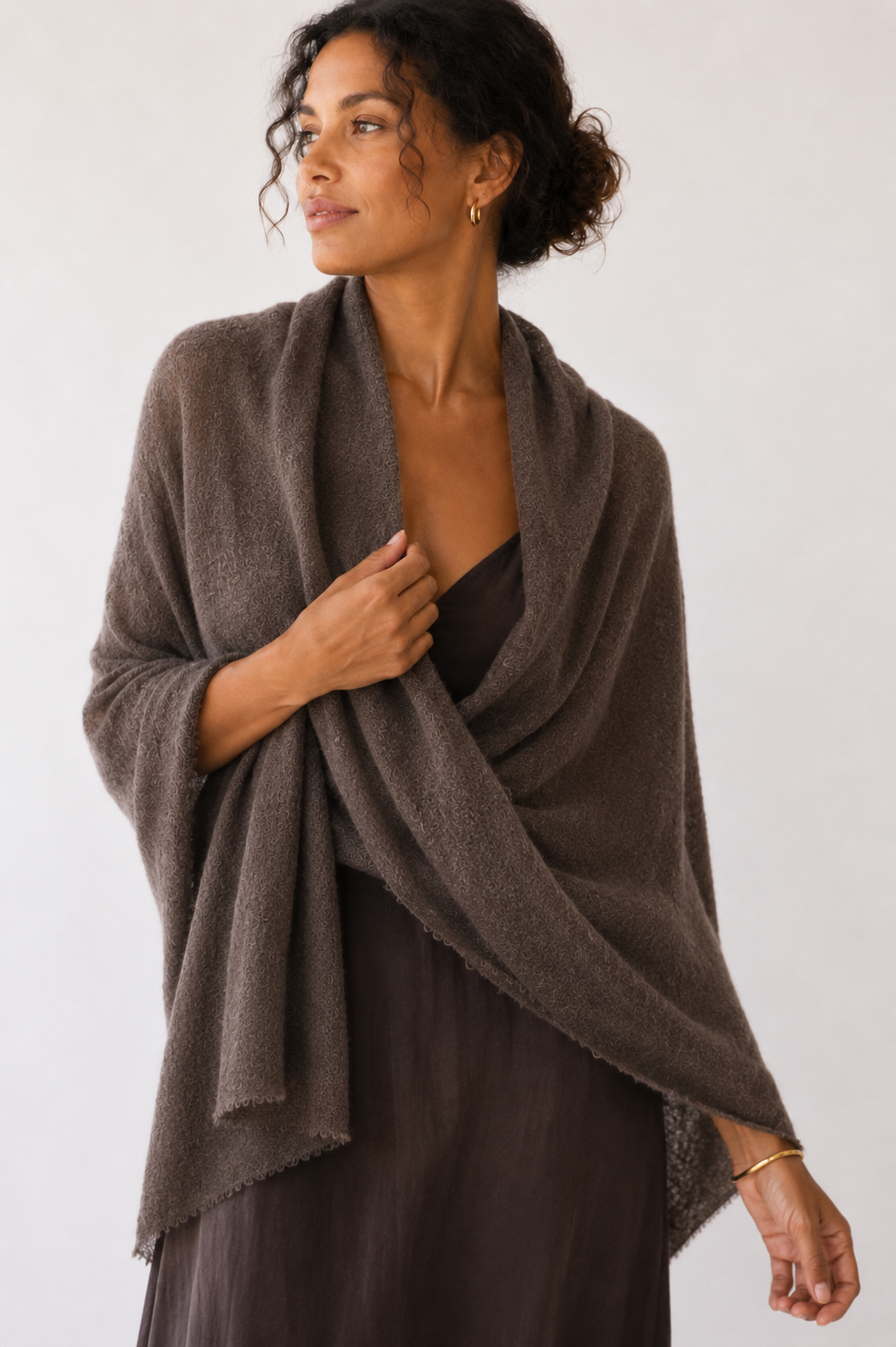 Botto Giuseppe Pin 1876 Cashmere Stole in Mink Heather