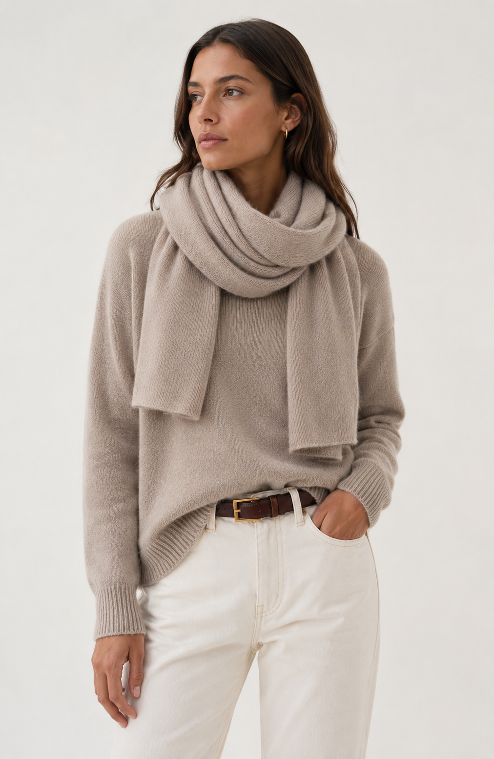 Botto Giuseppe Pin 1876 Cashmer Scarf in Oatmeal Heather