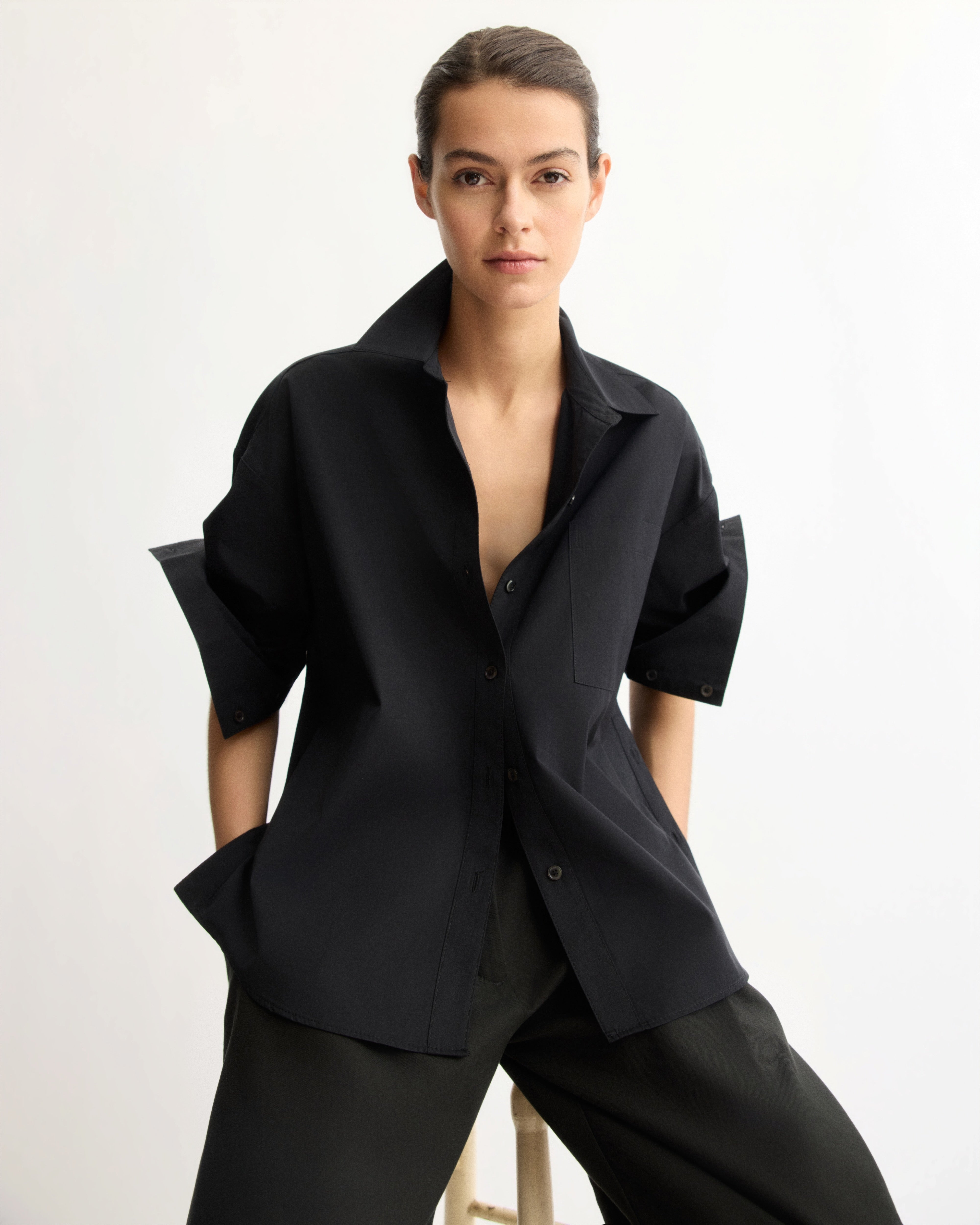 Watts Side Button Shirt in Black