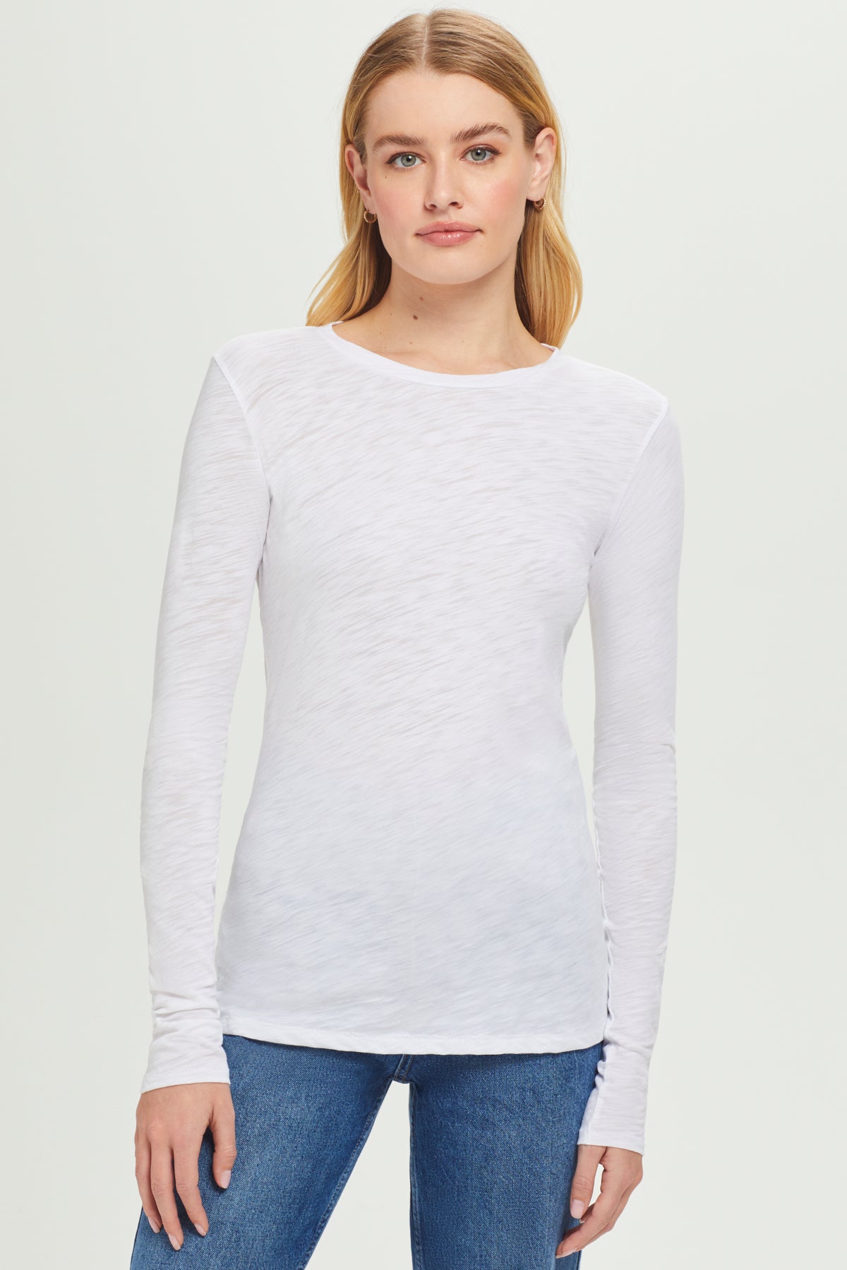 Signature Slub Long Sleeve Tee in White