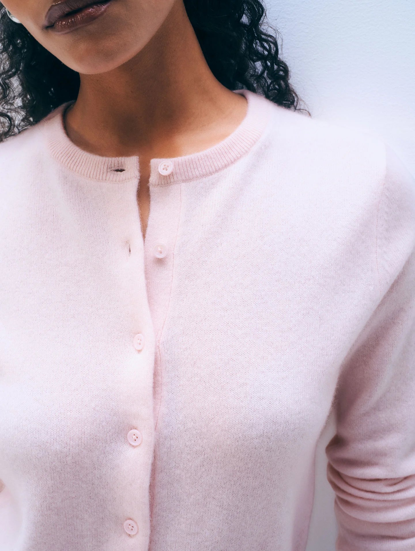Cashmere Crewneck Cardigan in Pink Sand