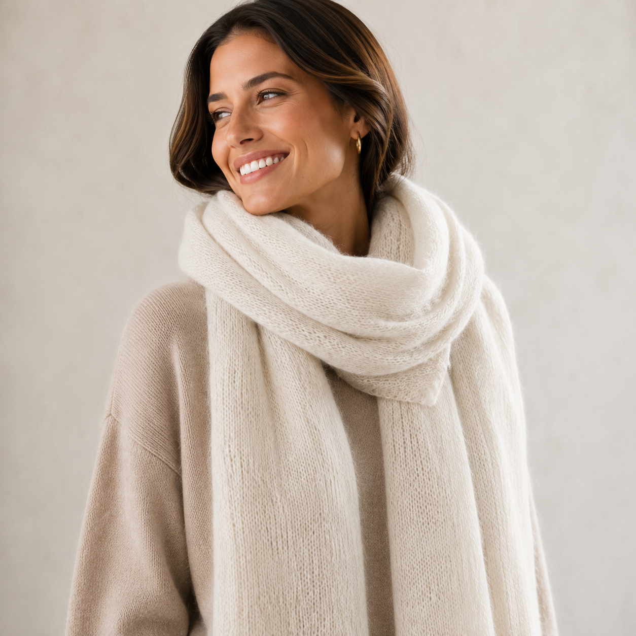 Botto Giuseppe Pin 1876 Cashmere Scarf in Off-White Melange