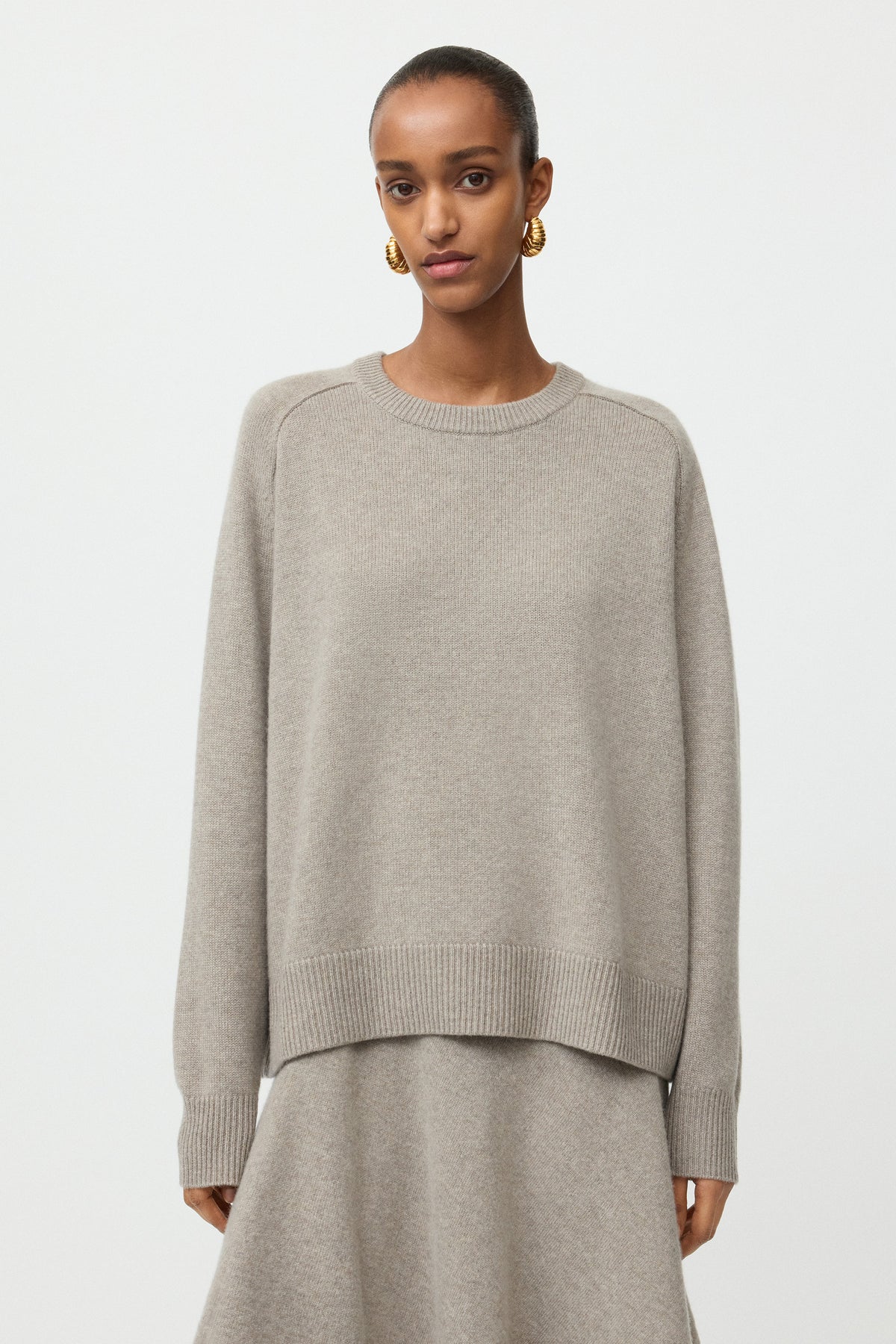 Boyfriend Cashmere Crewneck in Greige