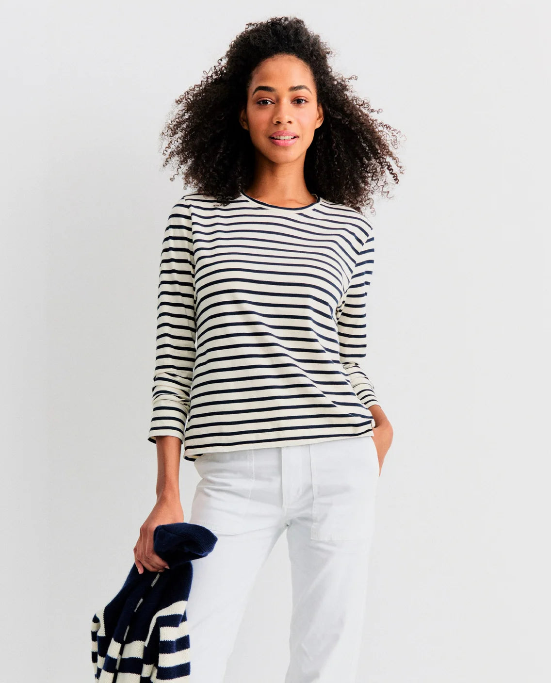 The Modern Long Sleeve in Cream/Navy