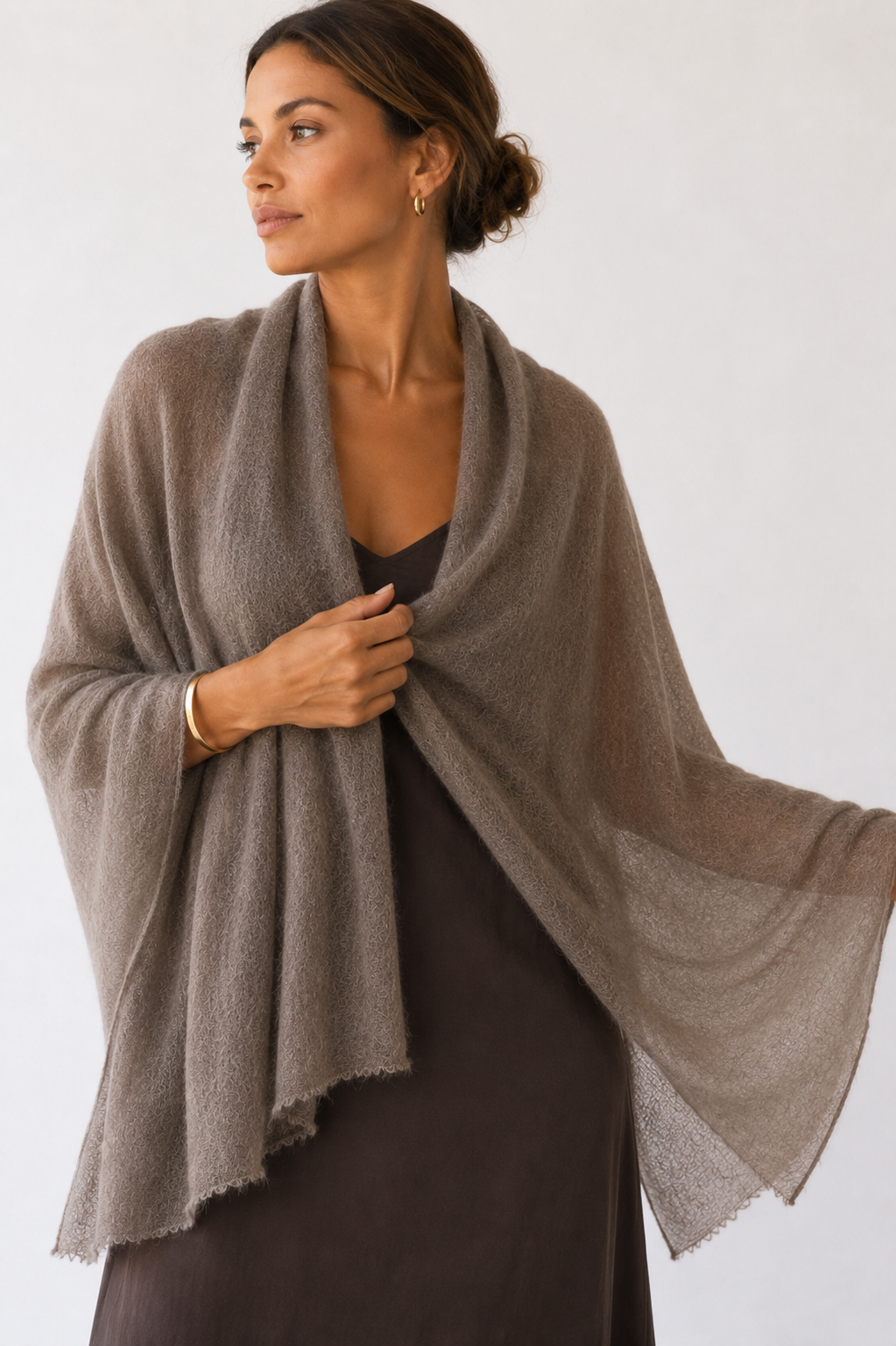 Botto Giuseppe Pin 1876 Cashmere Stole in Driftwood Heather