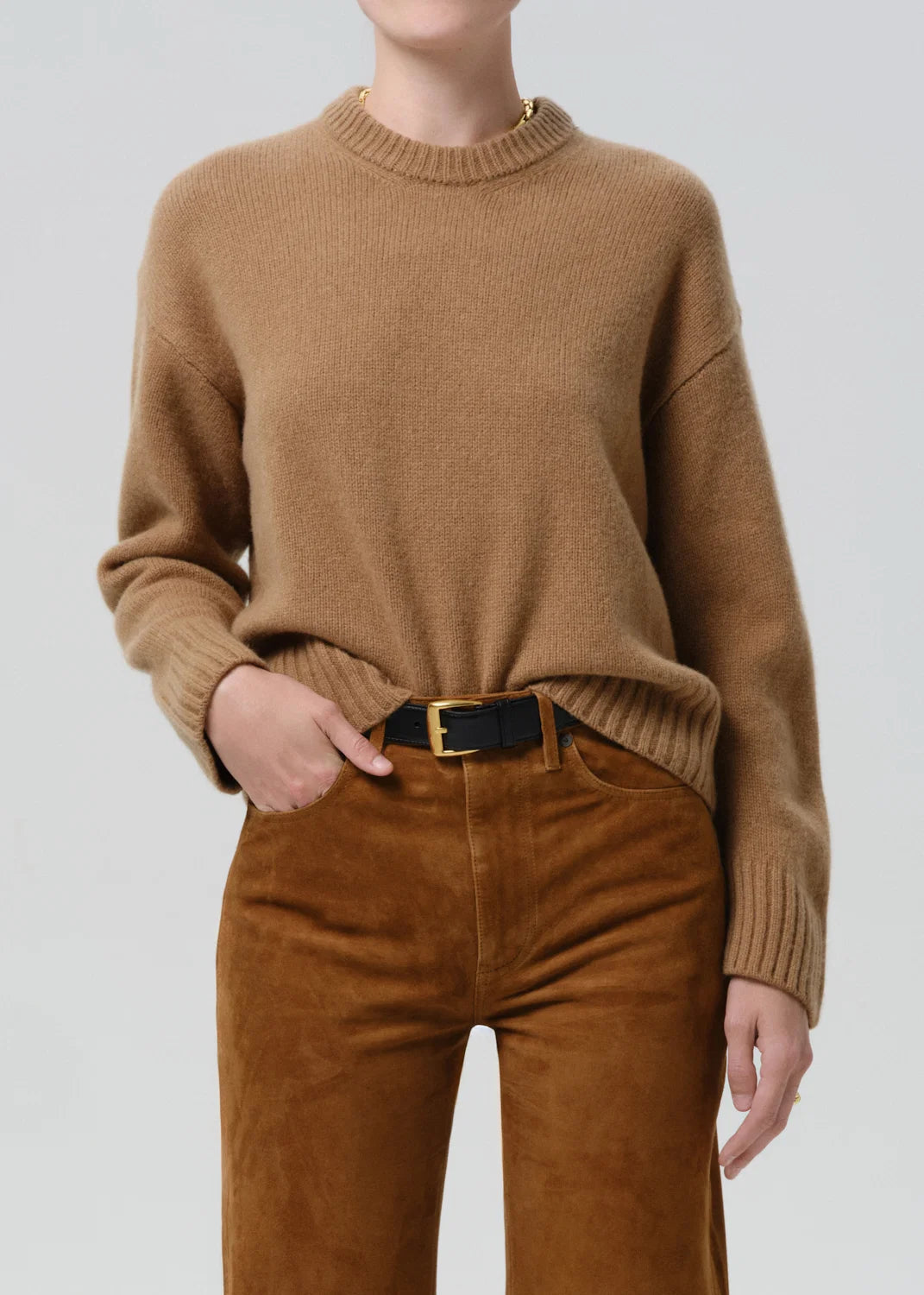 Freshman Crewneck Sweater in Camel