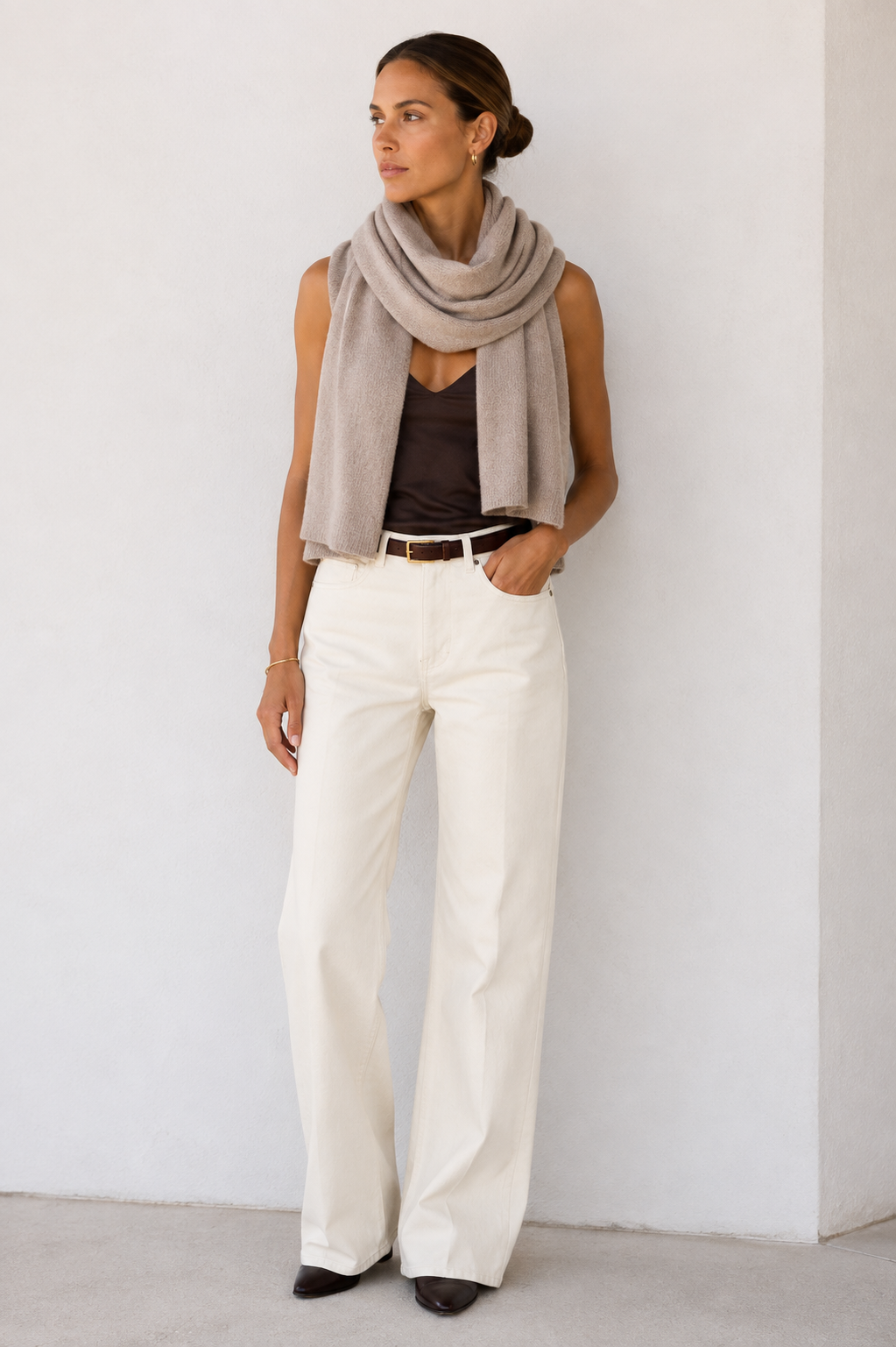 Botto Giuseppe Pin 1876 Cashmer Scarf in Oatmeal Heather
