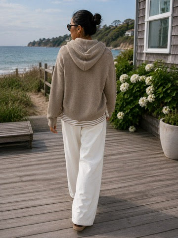 Fisherman Rib Hoodie-Cardigan in Mushroom Melange (One XS only)