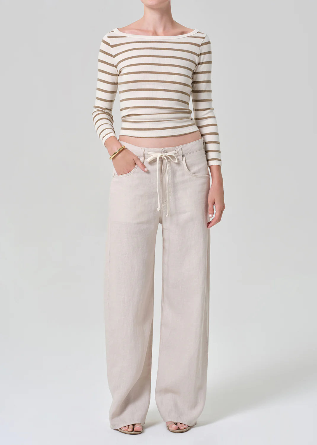 Boat Neck Slim Tee in Ginger Stripe
