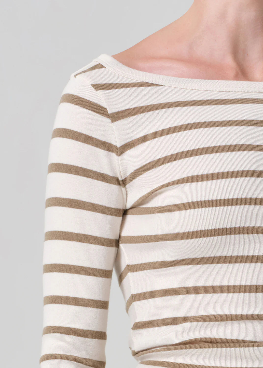 Boat Neck Slim Tee in Ginger Stripe