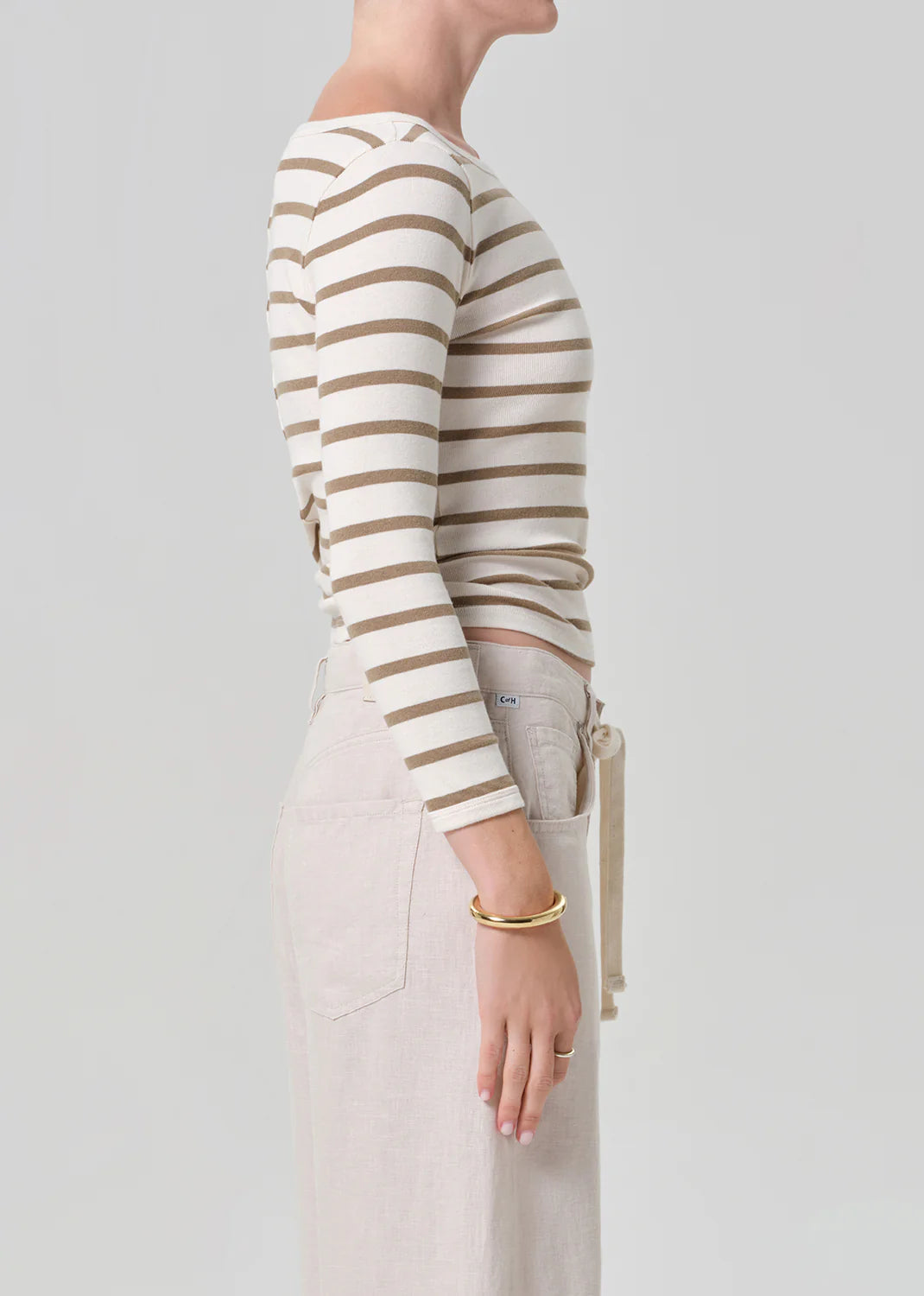 Boat Neck Slim Tee in Ginger Stripe