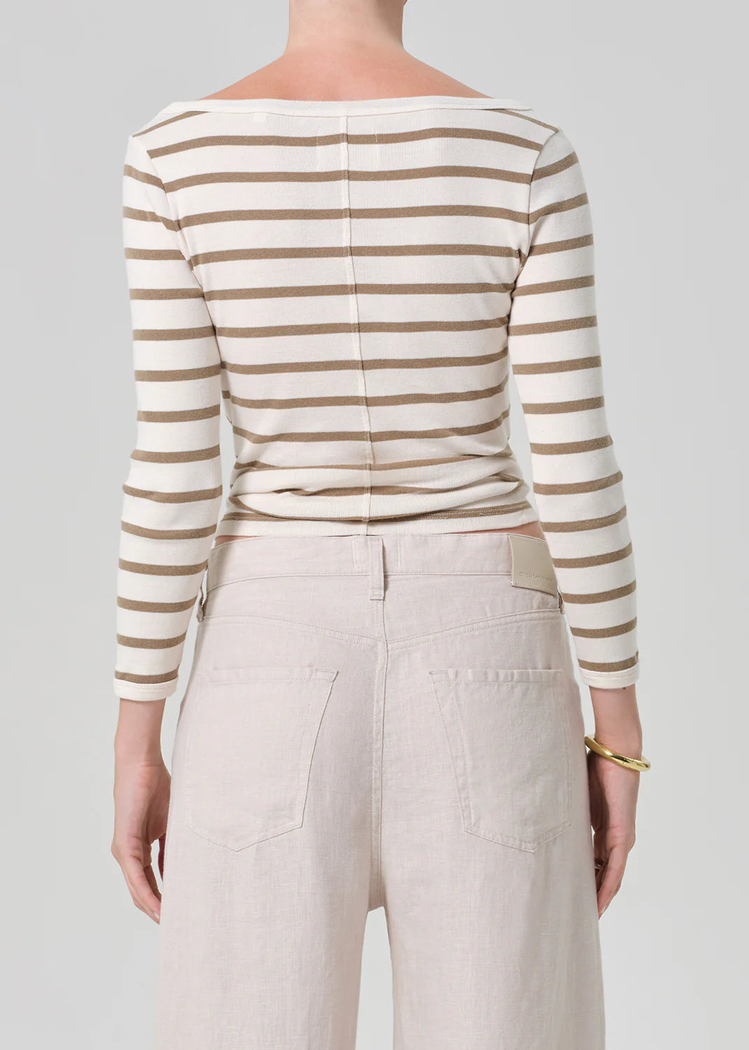 Boat Neck Slim Tee in Ginger Stripe
