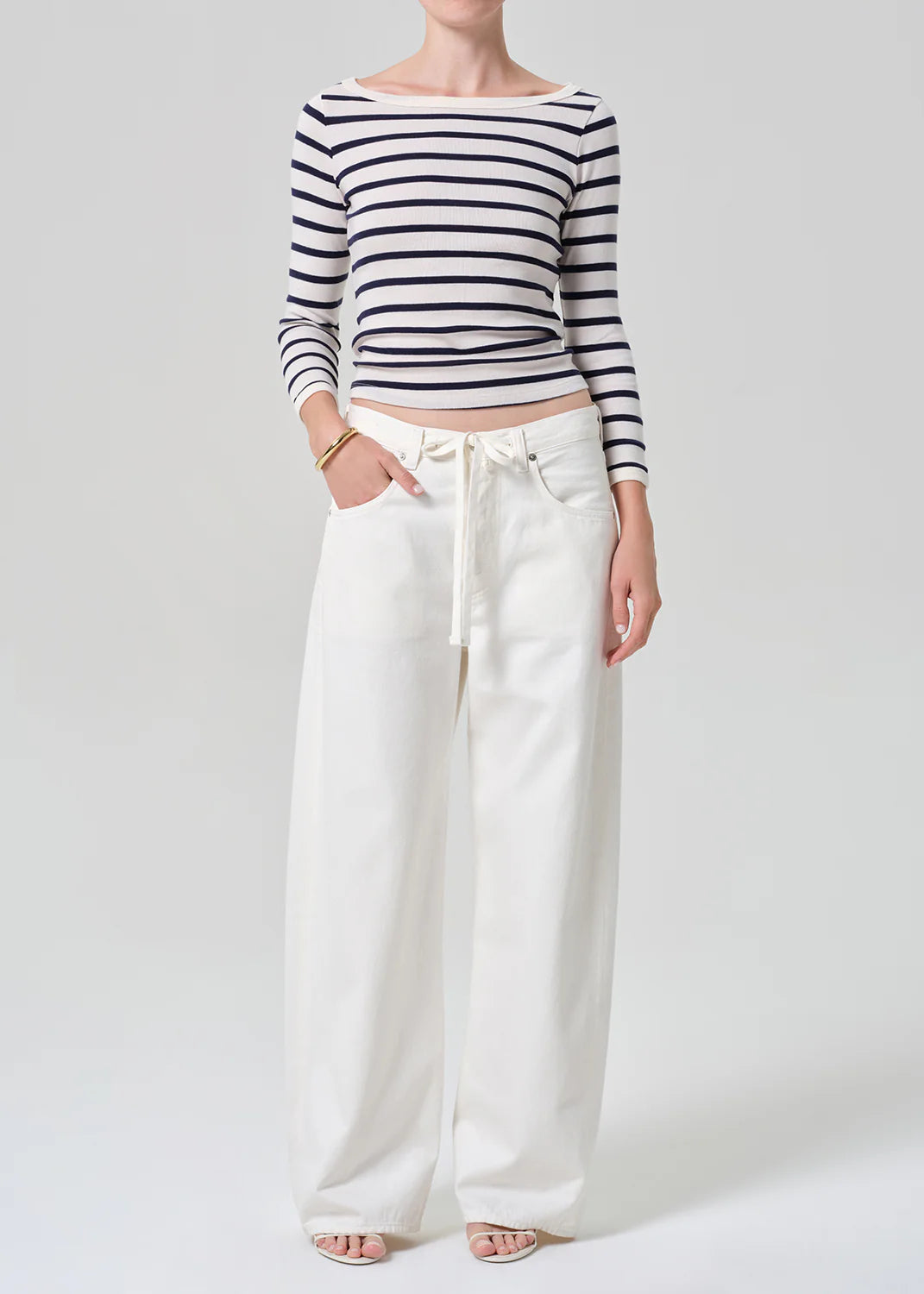 Boat Neck Slim Tee in Azure Stripe