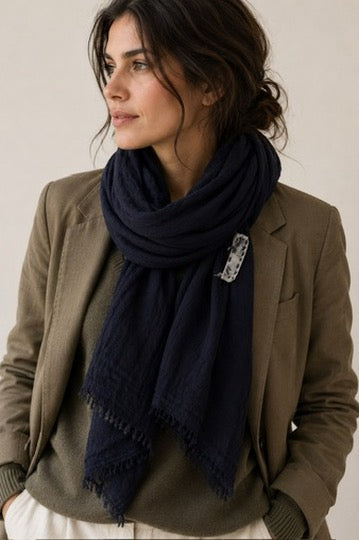 Cashmere Scarf 601 in Japanese Blue