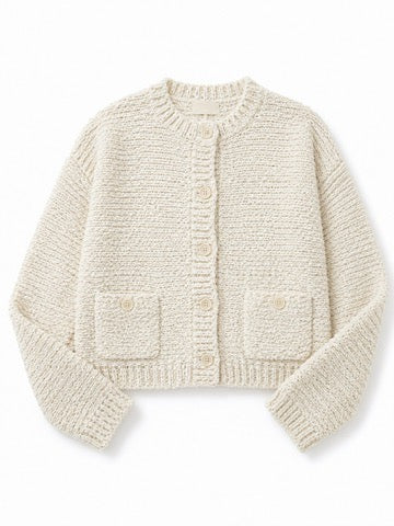 Helena Cropped Double Pocket Cardigan in Gardenia