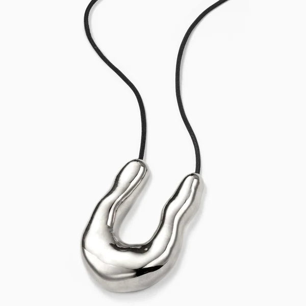 Wishbone Pendant in Sterling Silver / Black Cord