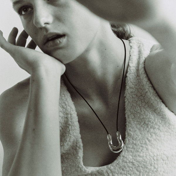 Wishbone Pendant in Sterling Silver / Black Cord