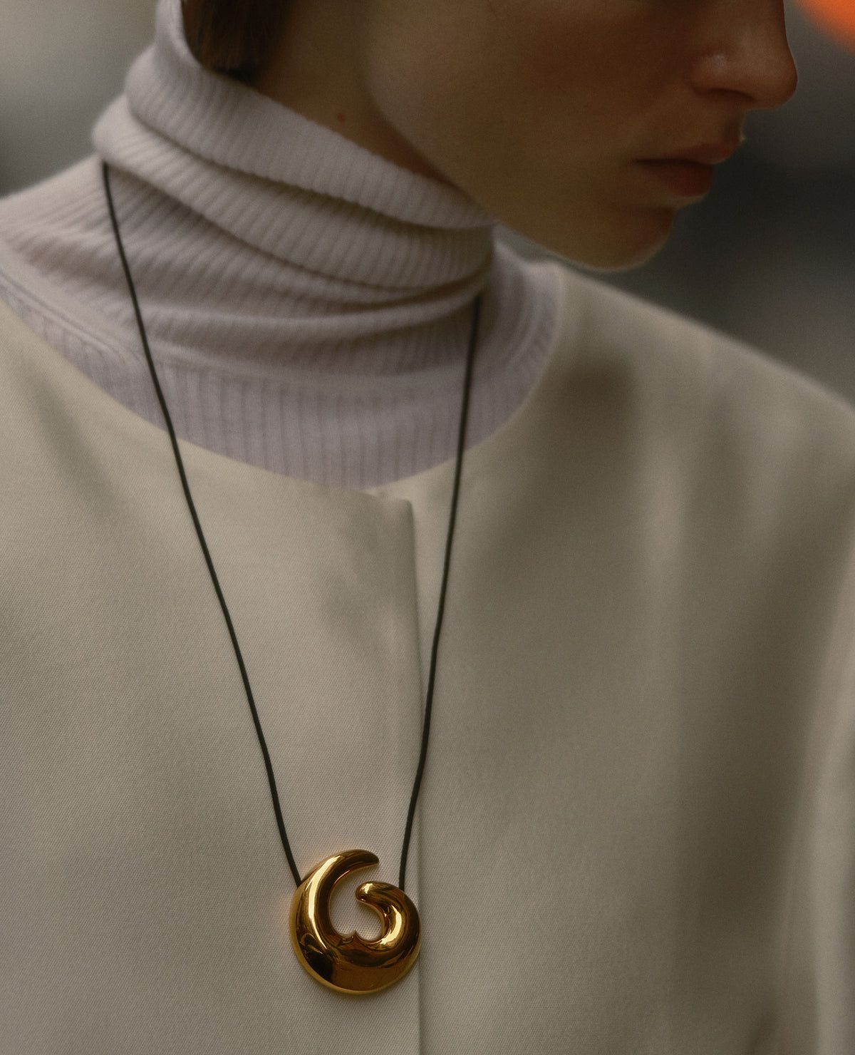 Large Nadia Pendant in Gold Vermeil/ Black Cord