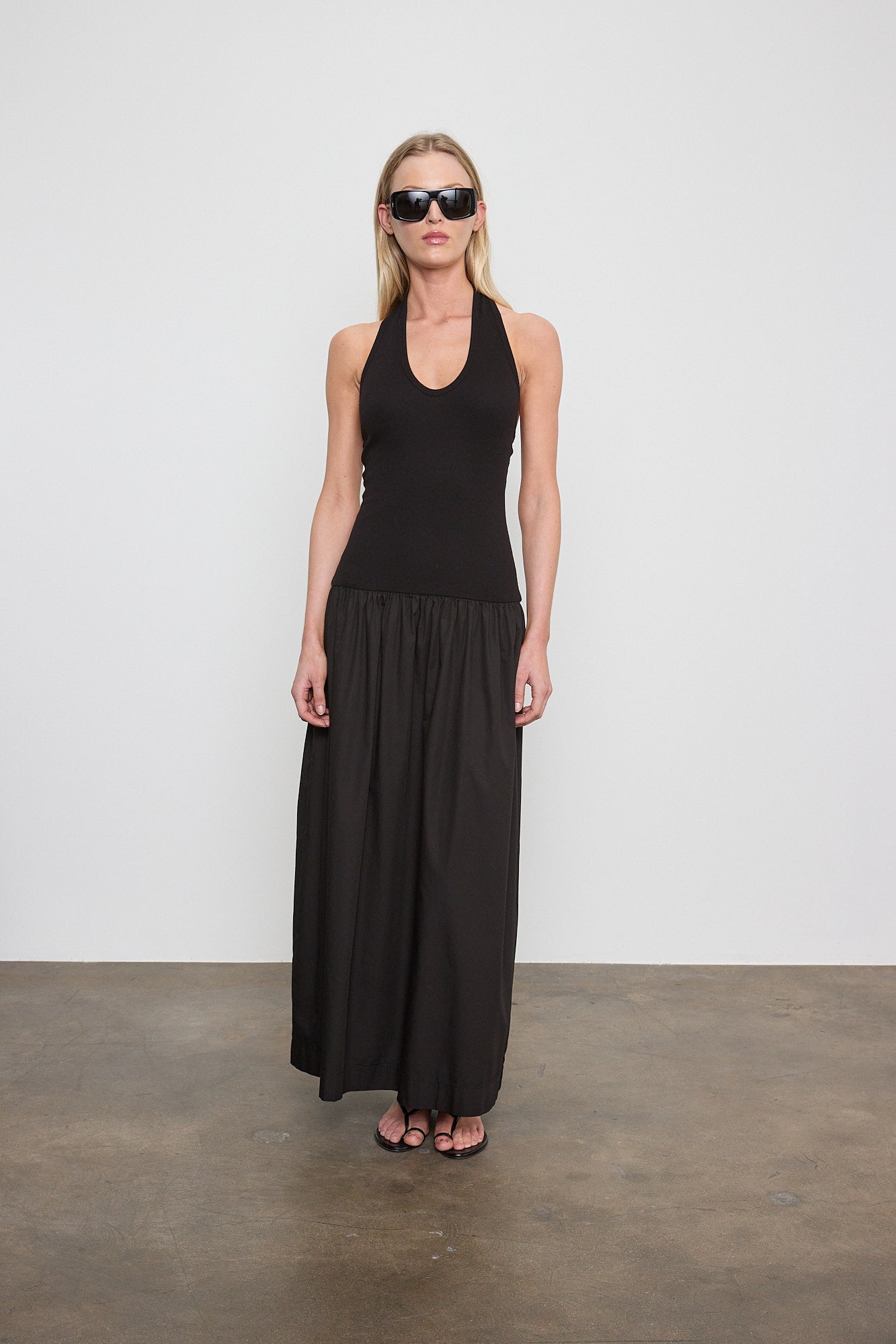 Cotton Halter Dress in Black