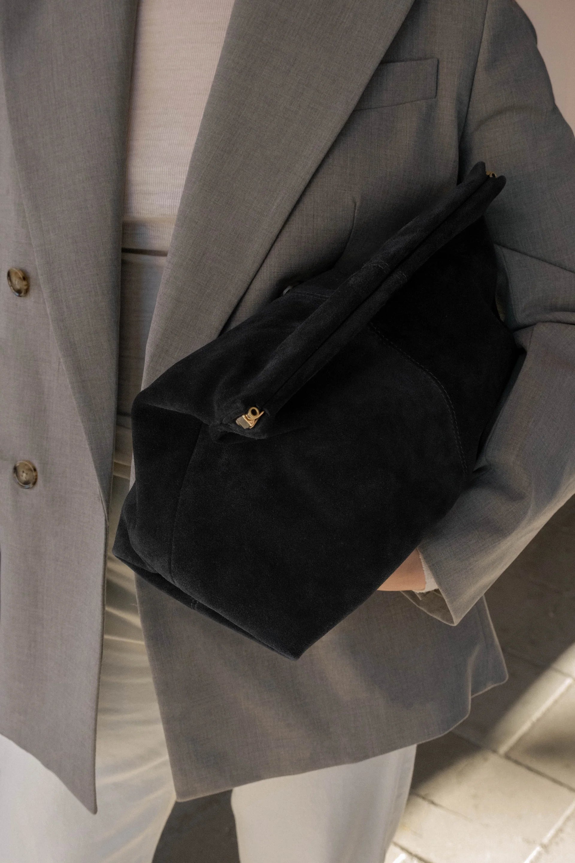 Clay Clutch in Black Suede
