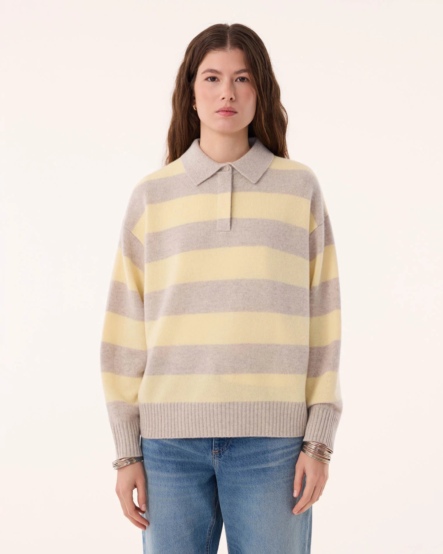 Ryode Set Stripe Polo Sweater in Anis