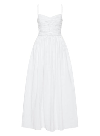 Gathered Bodice Dress in White