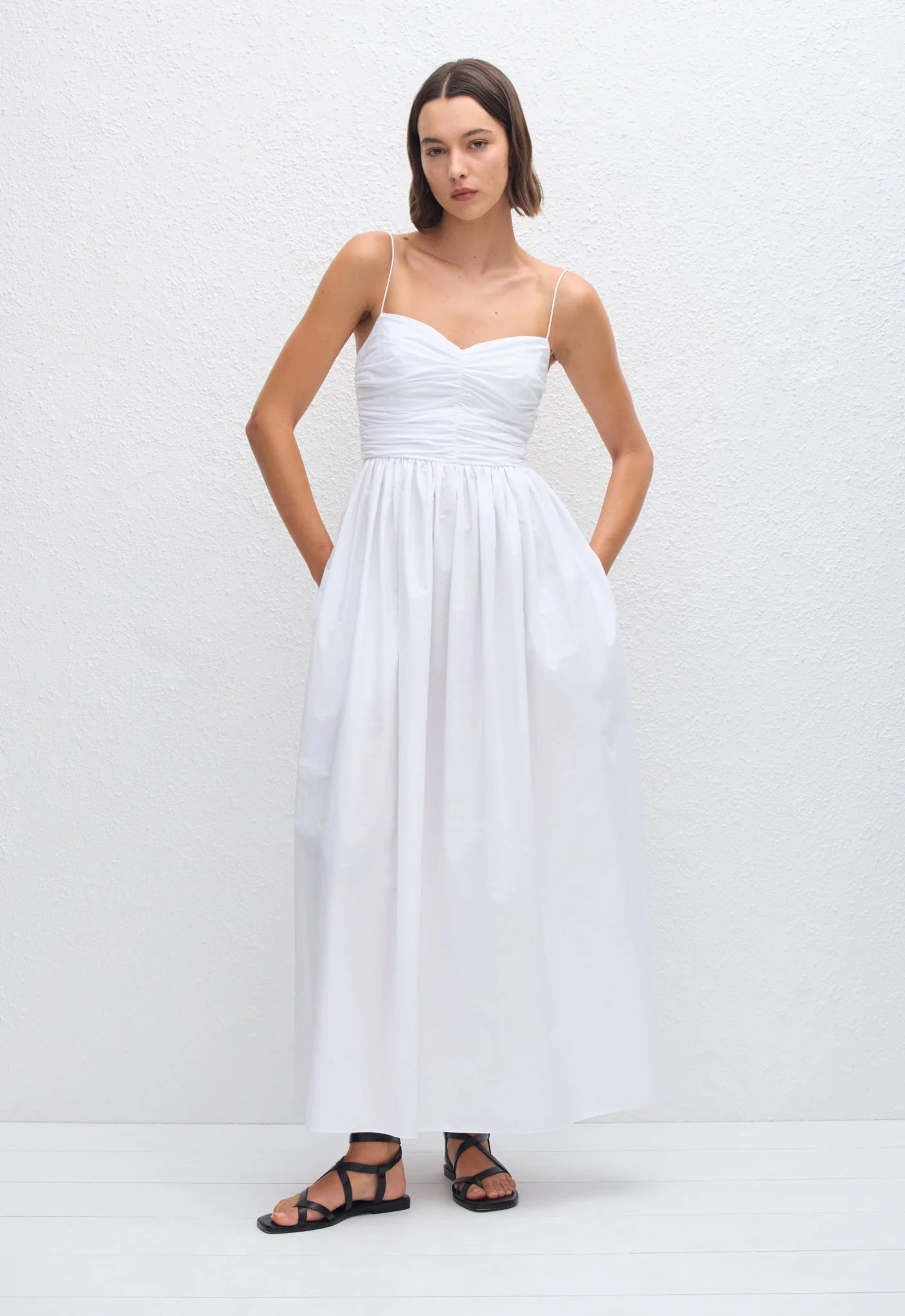 Gathered Bodice Dress in White