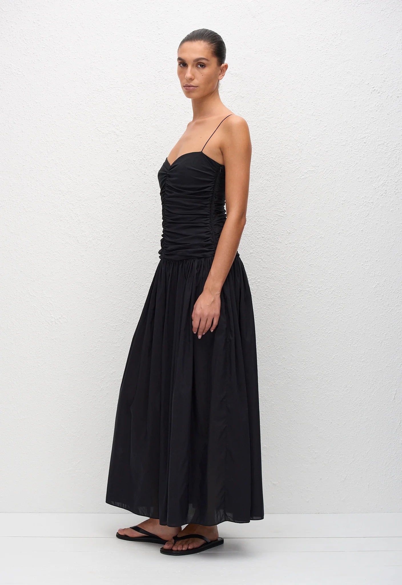 Gathered Drop Waist Dress in Black