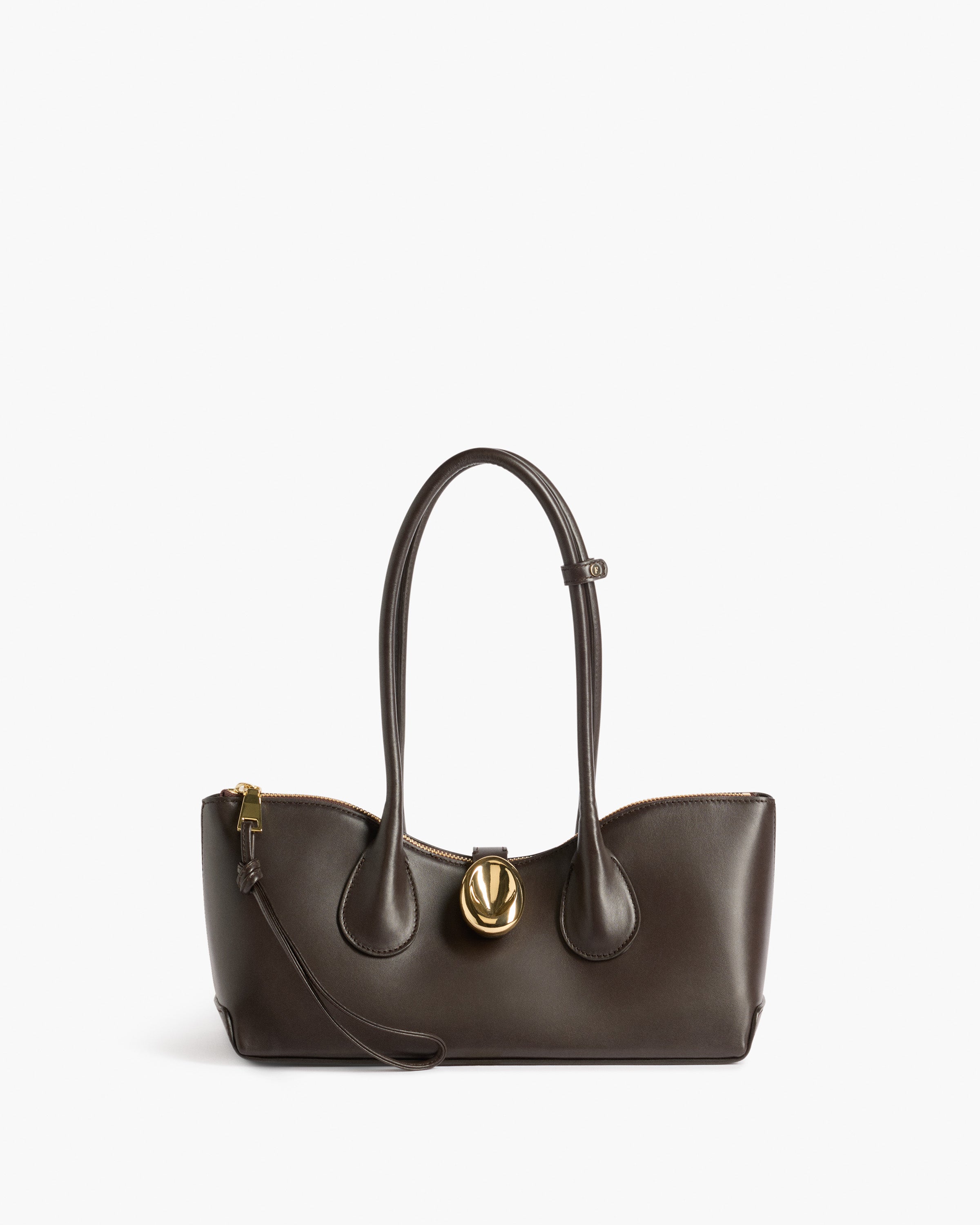 Gaia Ornament Shoulder Bag in Chocolate Leather