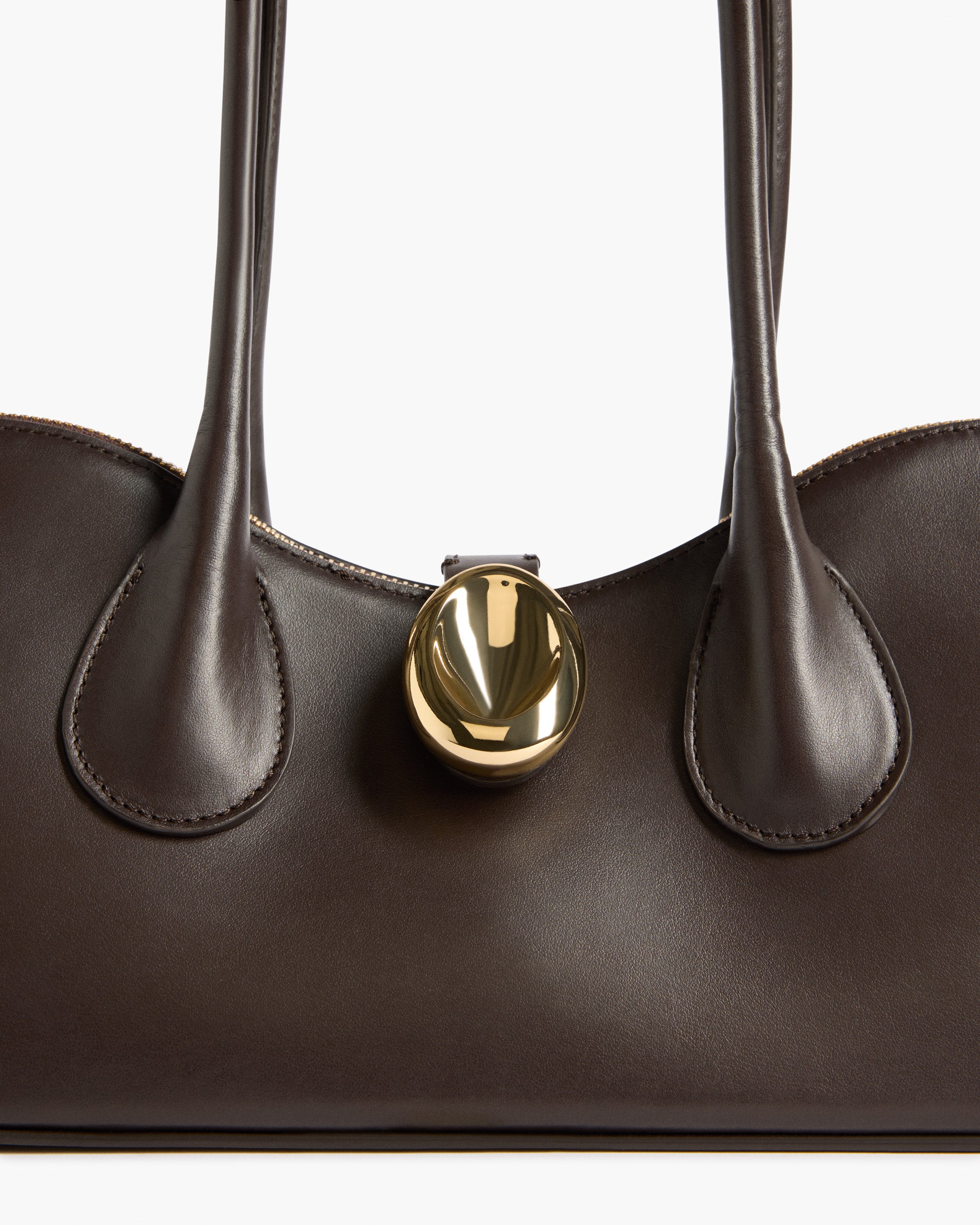 Gaia Ornament Shoulder Bag in Chocolate Leather