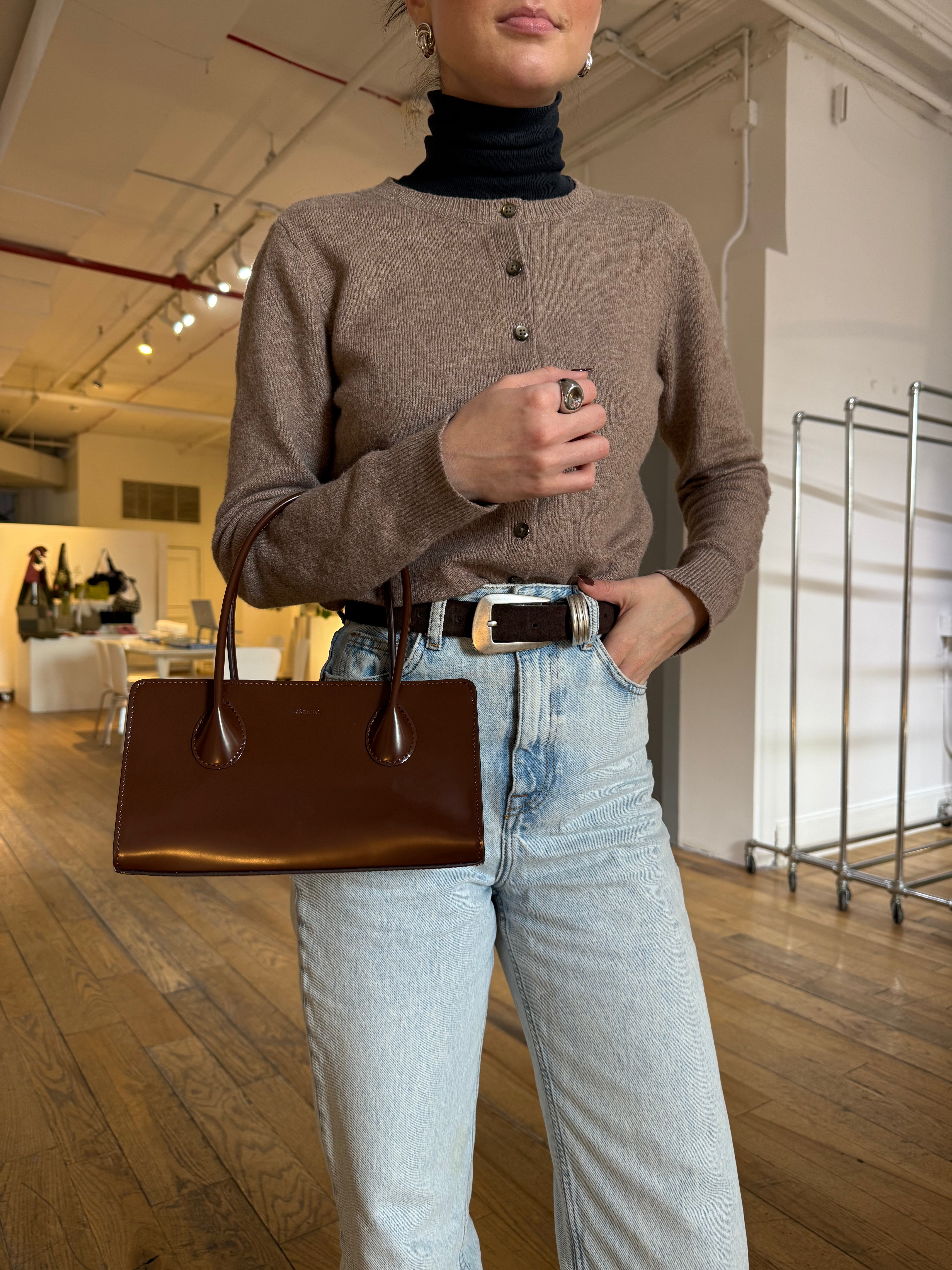 The Lou Bag in Brown Patent Leather