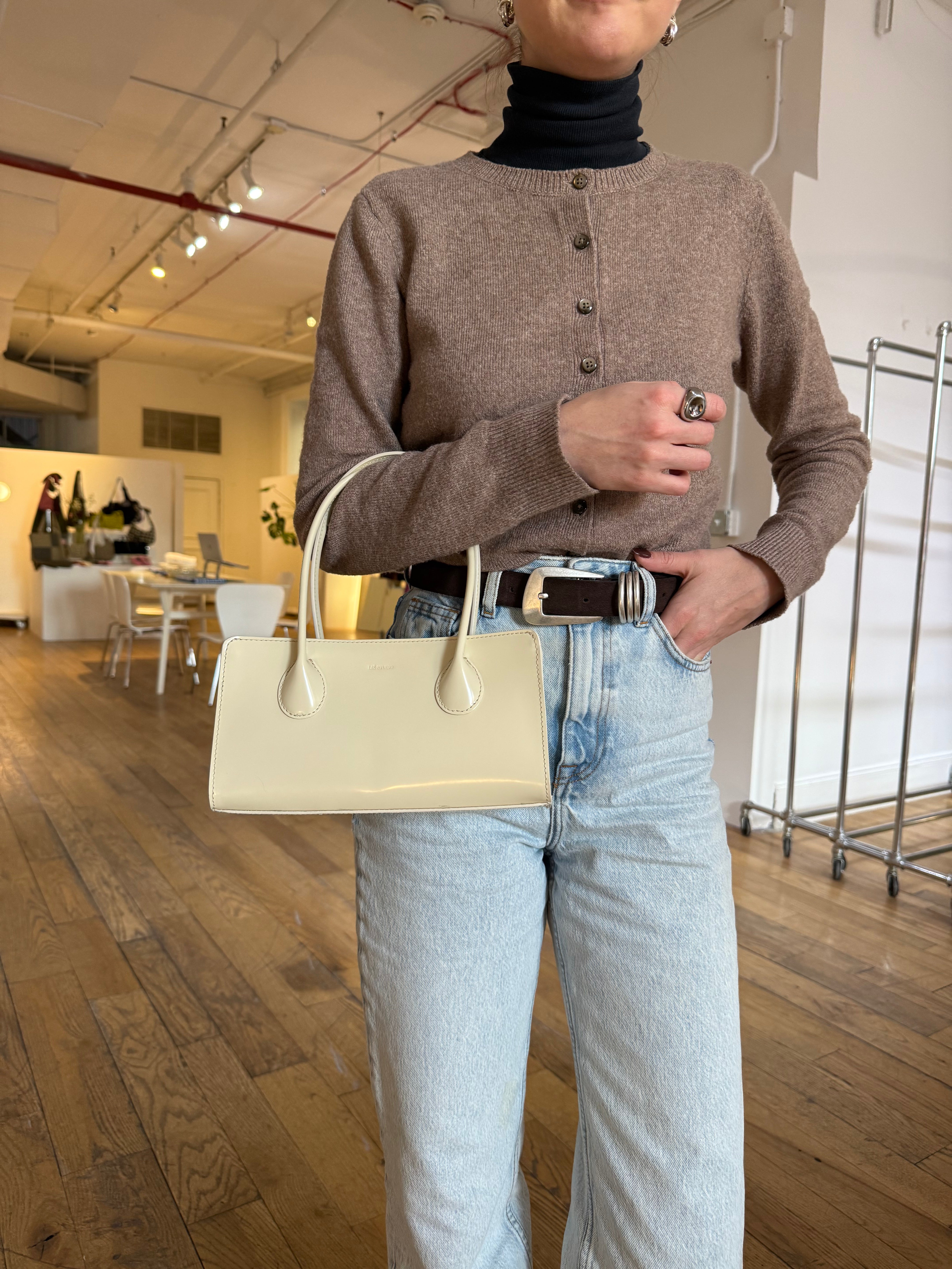 The Lou Bag in Creme Pantent Leather
