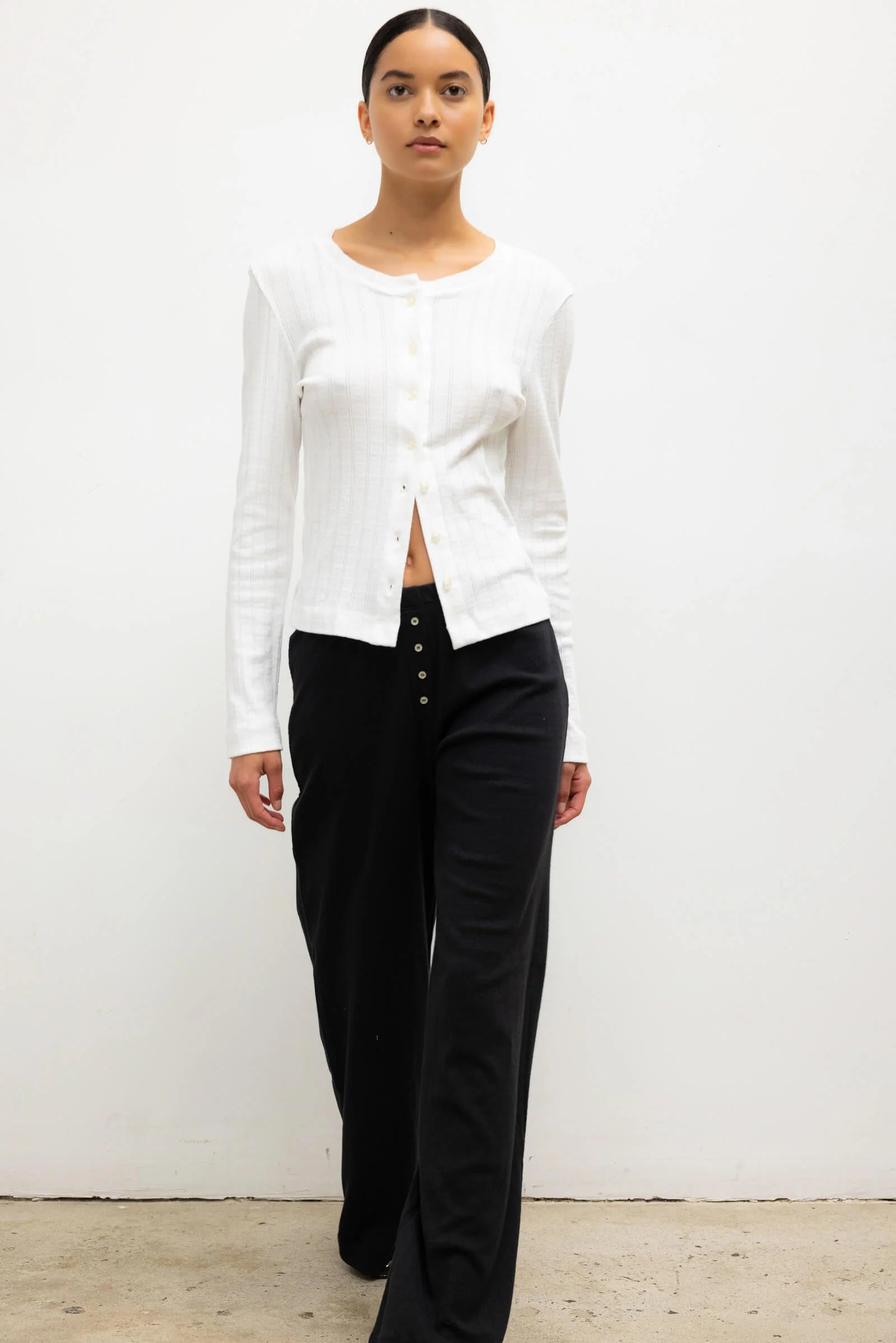 Pointelle Crop Cardigan in White