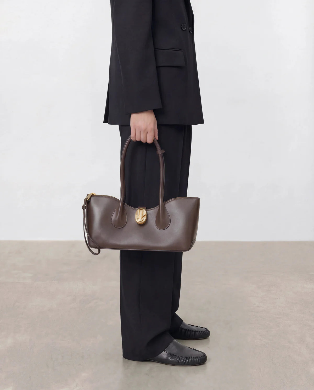 Gaia Ornament Shoulder Bag in Chocolate Leather