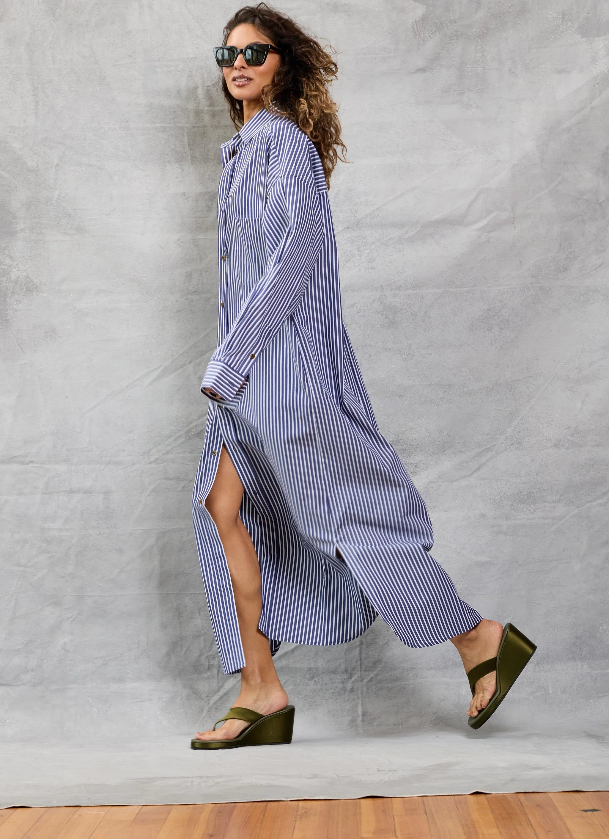 Slim Phoebe Shirt Dress in Navy Stripe