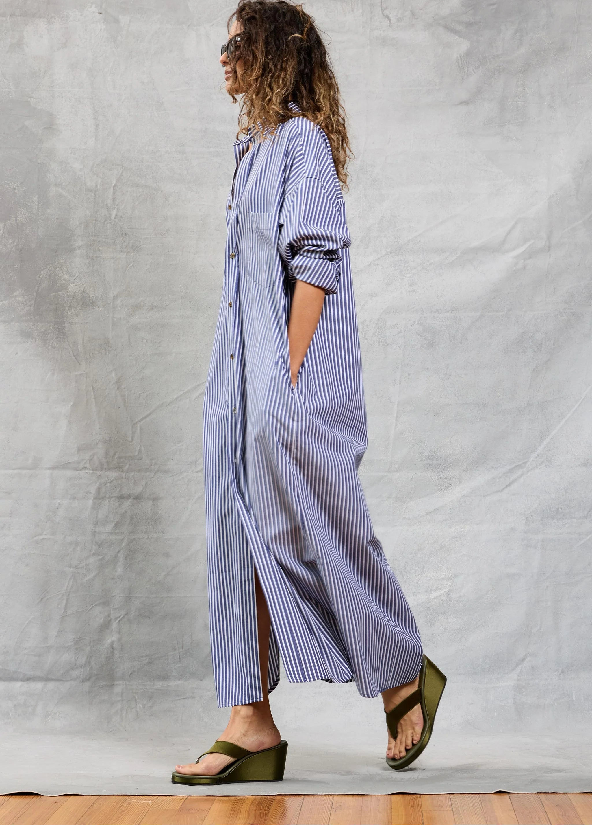 Slim Phoebe Shirt Dress in Navy Stripe