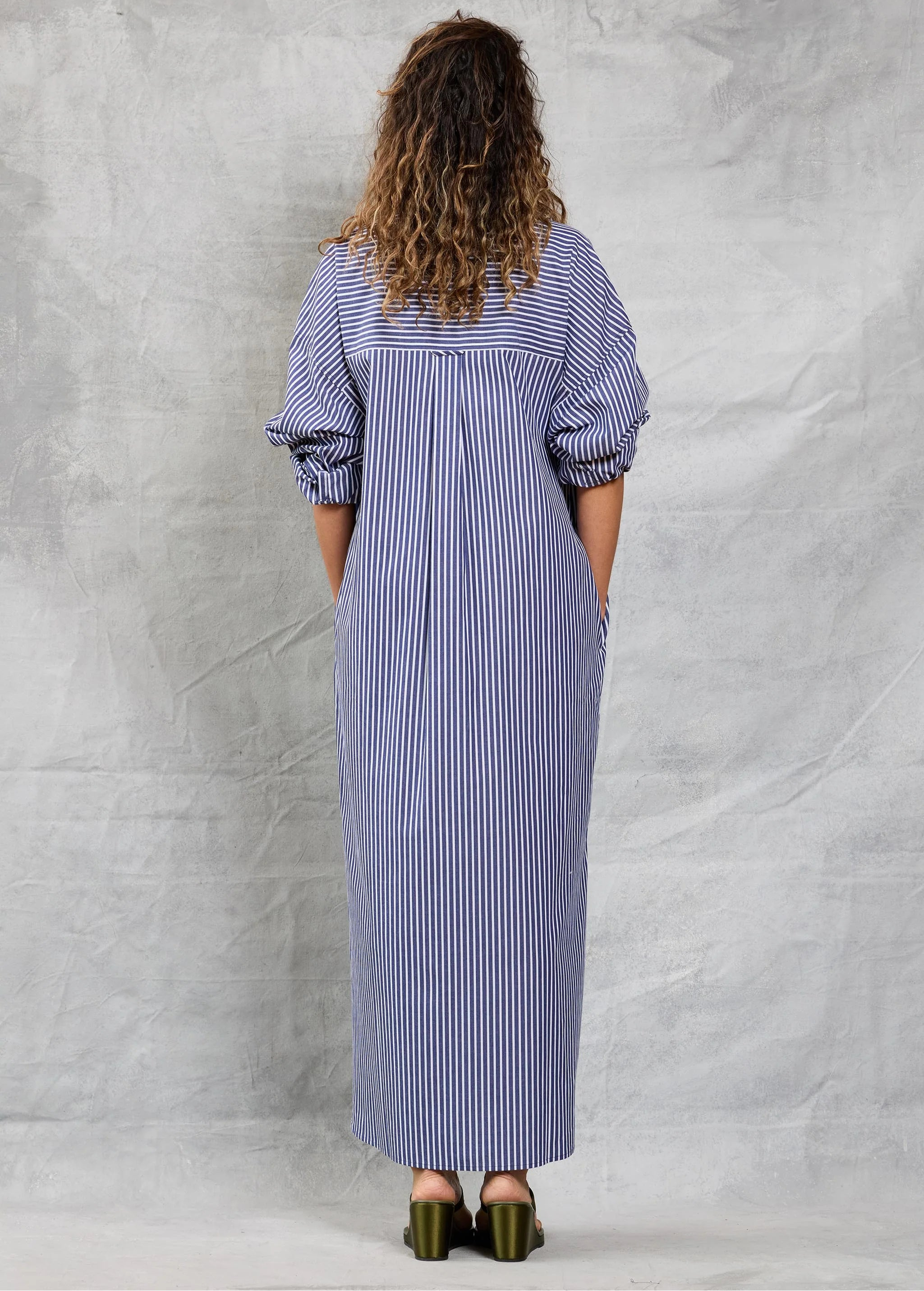 Slim Phoebe Shirt Dress in Navy Stripe