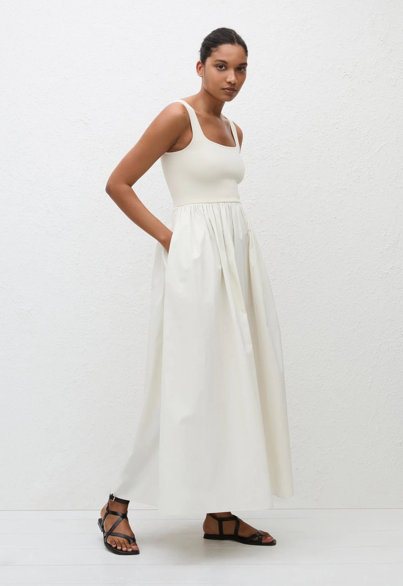 Knit and Cotton Dress in Ecru