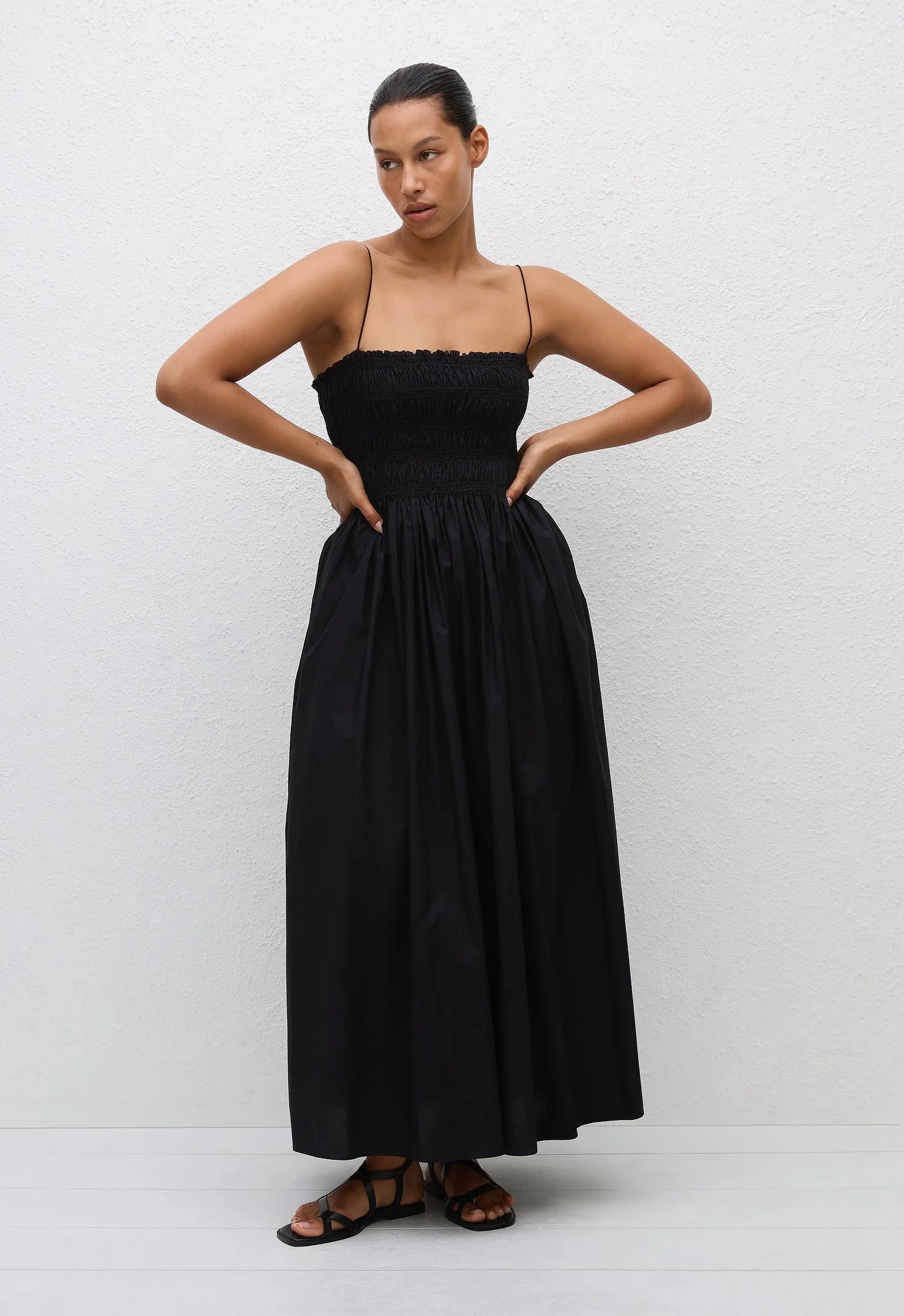 Shirred Bodice Dress in Black
