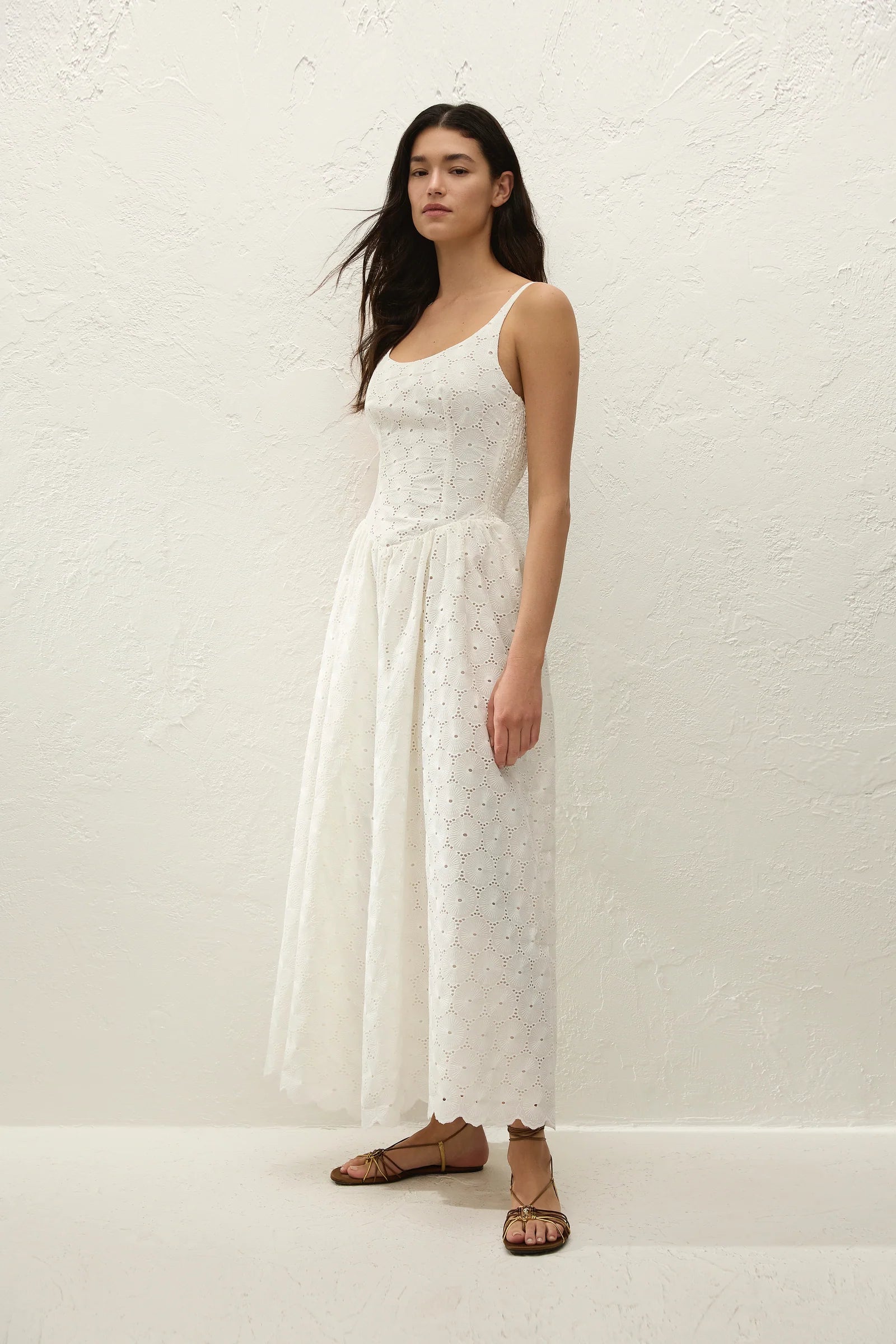 Milana Midi Dress in Dolce Broderie White