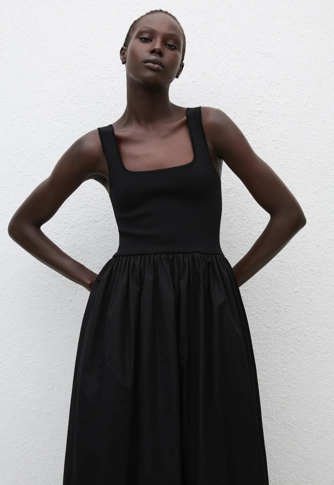 Knit and Cotton Dress in Black