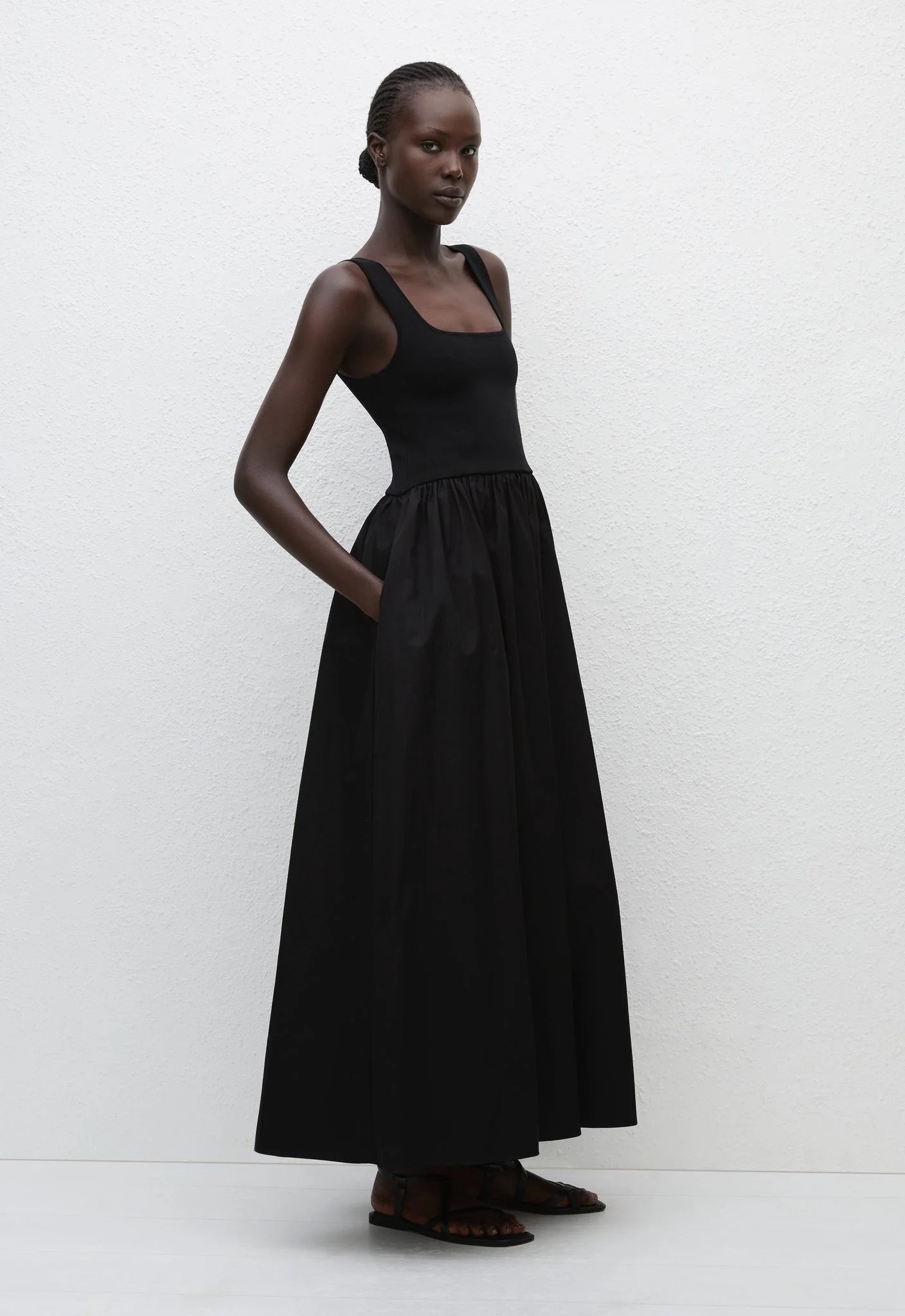 Knit and Cotton Dress in Black