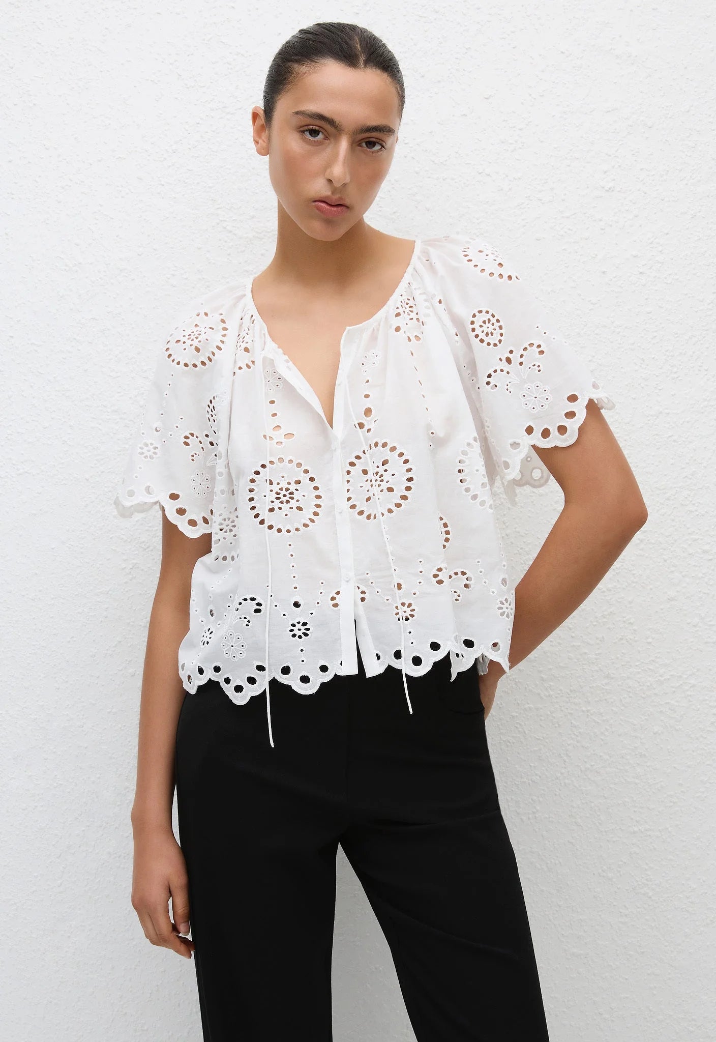 Broderie Blouse in White