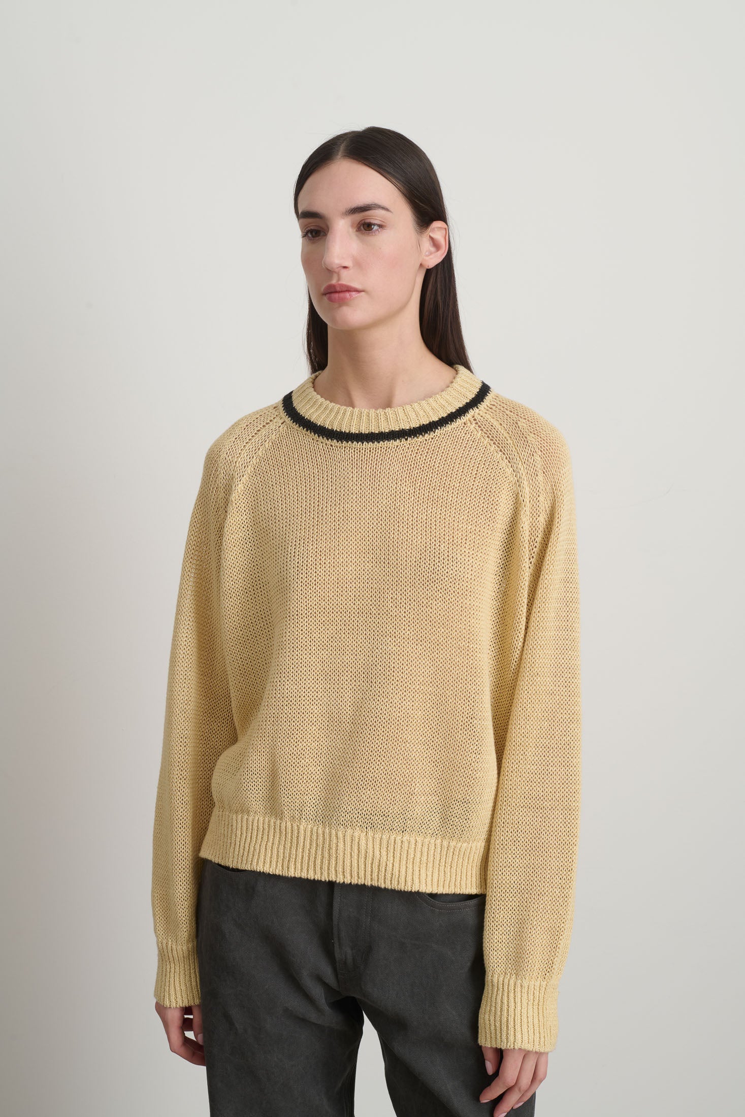 Lind Ringer Crewneck in Wheat/Black
