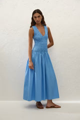 Palomar Midi Dress in Mico Pinstripe Azul