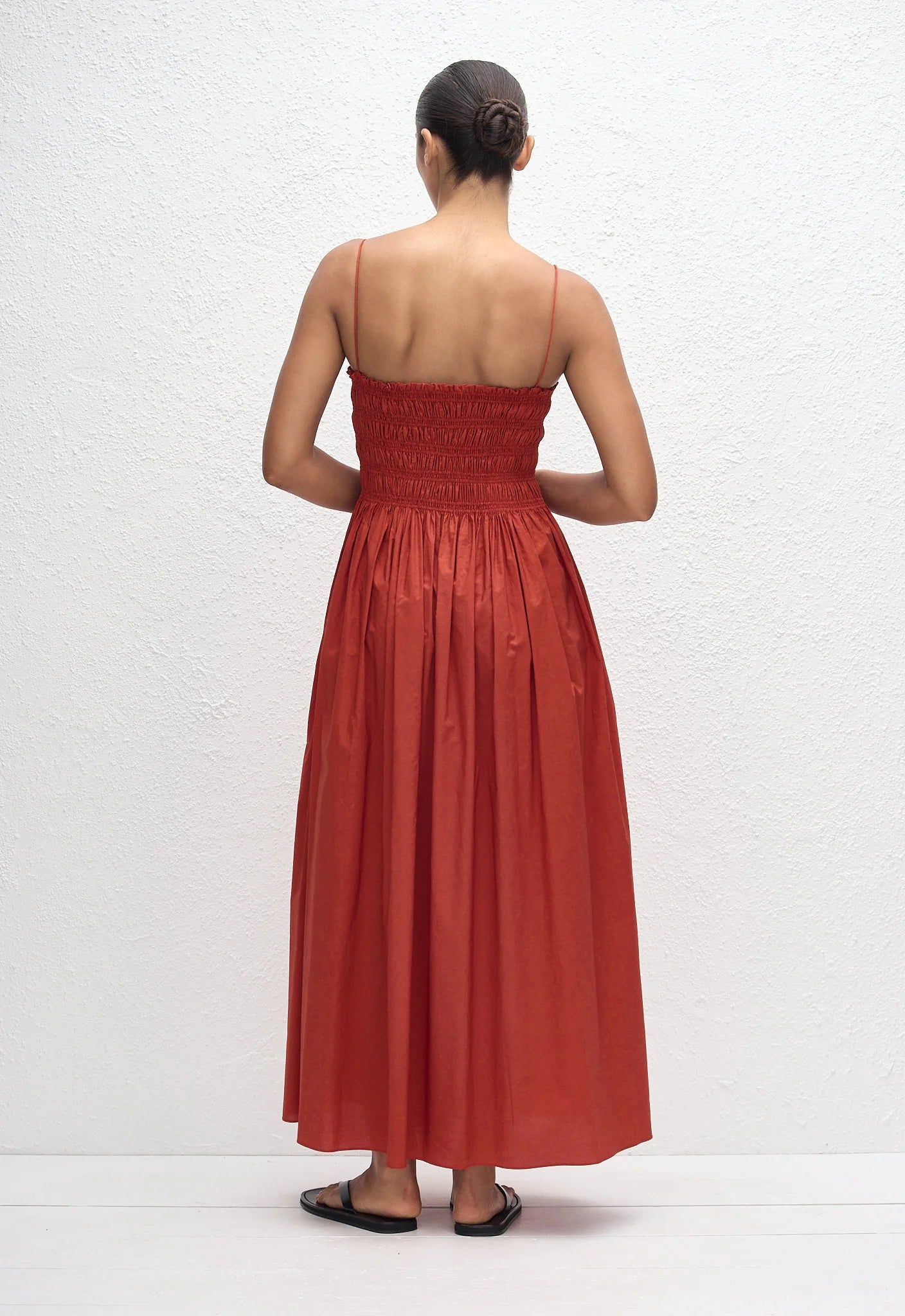 Shirred Bodice Dress in Tomato