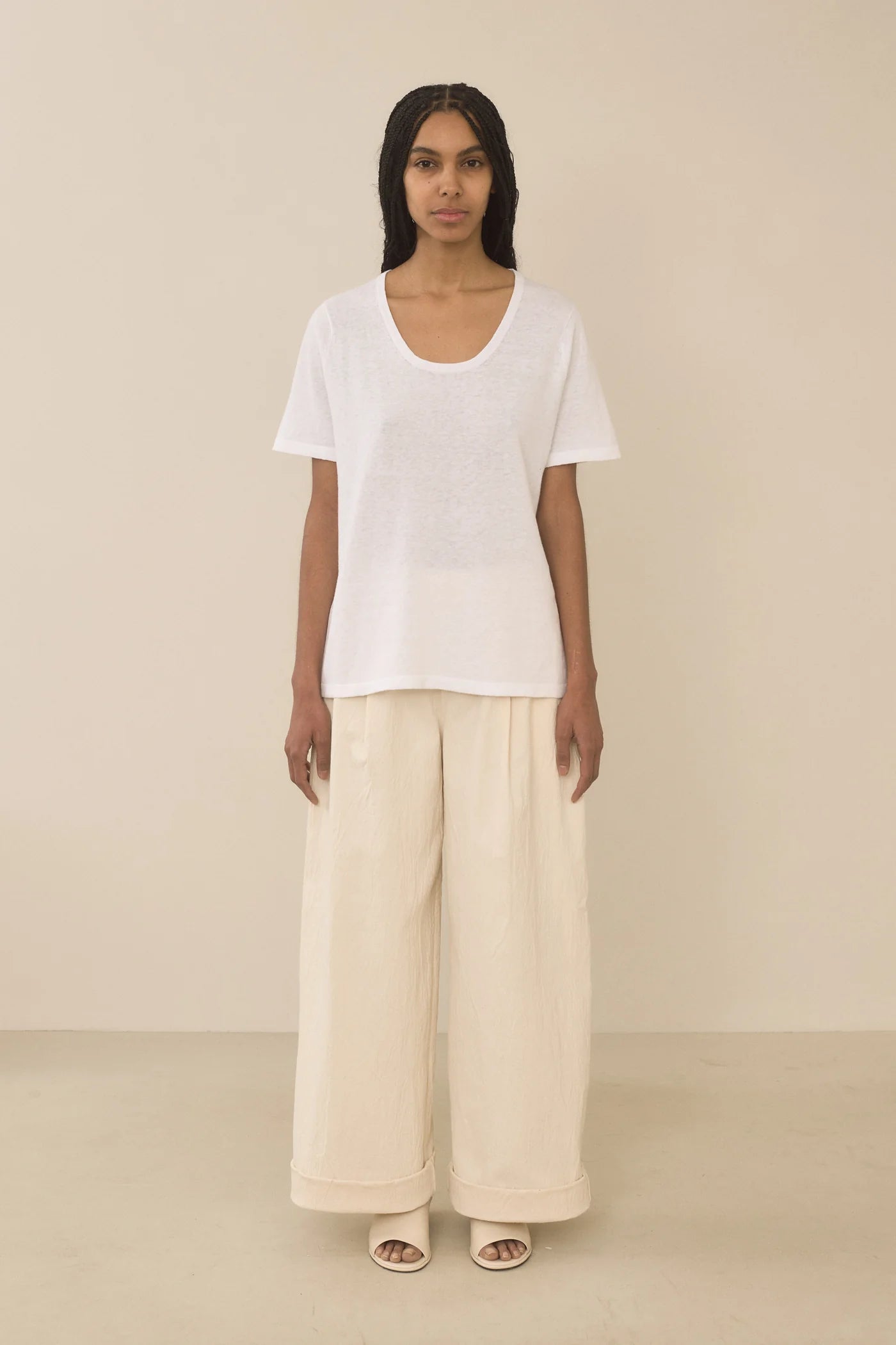 Scoop Neck T- Shirt in White (Last One In Size 1 Available)