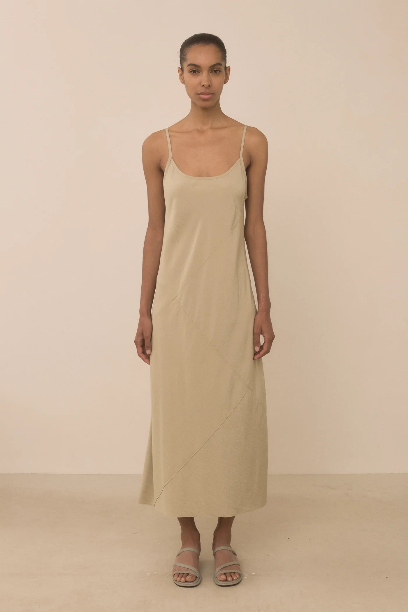 Bias Slip Dress in Khaki