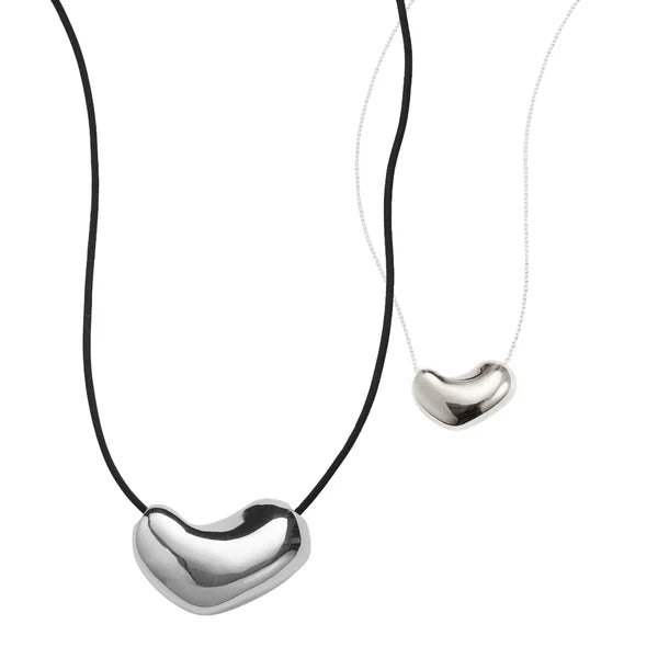 Sculpted Heart Pendant in Sterling Silver / Black Cord