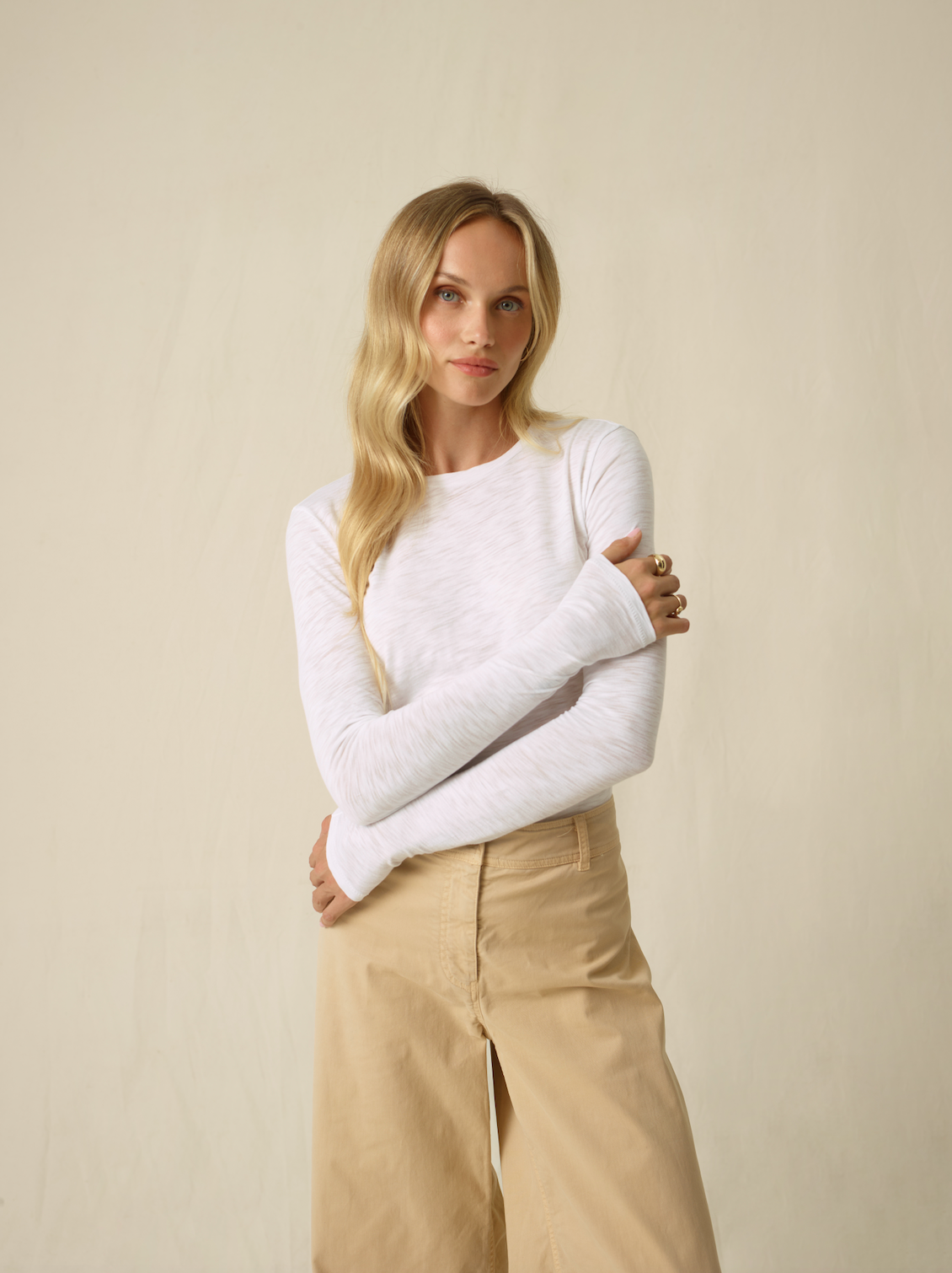 Signature Slub Long Sleeve Tee in White